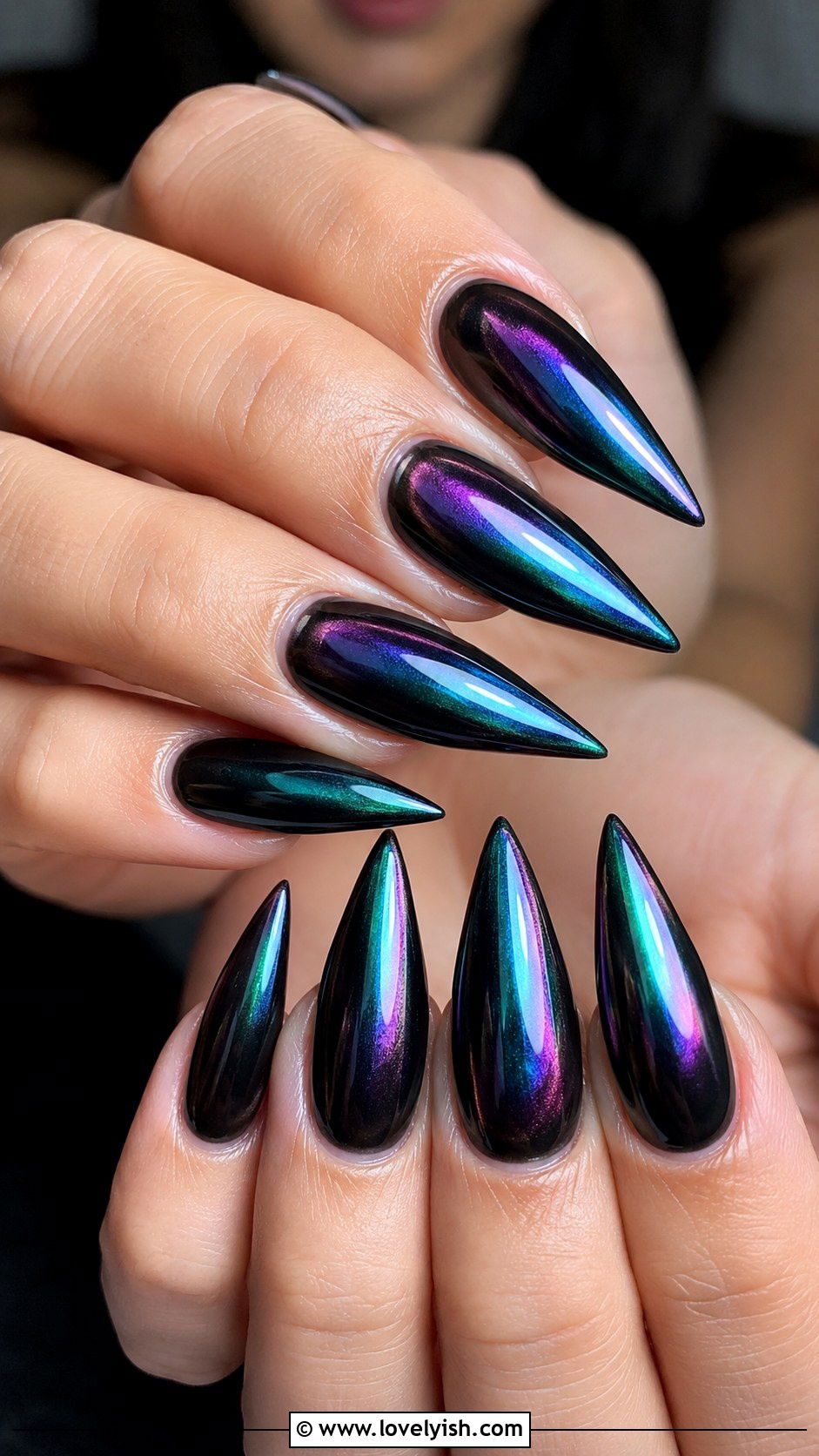 Black Mermaid Nails with Iridescent Shimmer - 50 mermaid nails - 50 mermaid nails