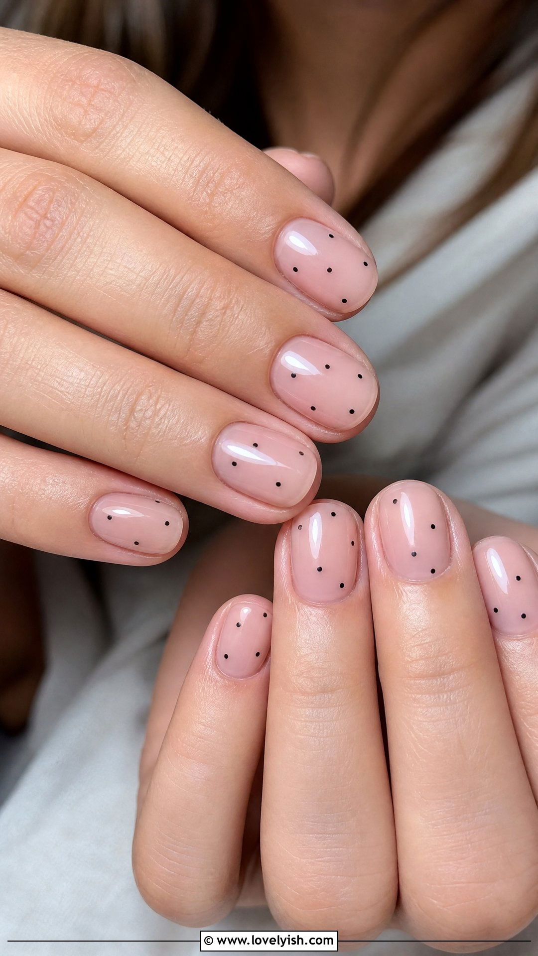 Black Micro Dot Nails on Sheer Base - 42 minimalist nail art - 42 minimalist nail art