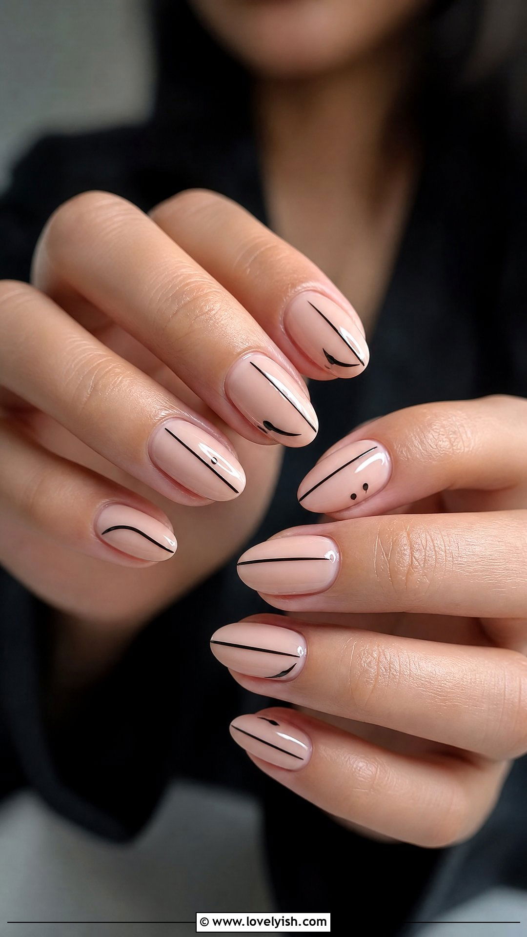 Black Minimalist Line Nails - 50 short black nail designs - 50 short black nail designs