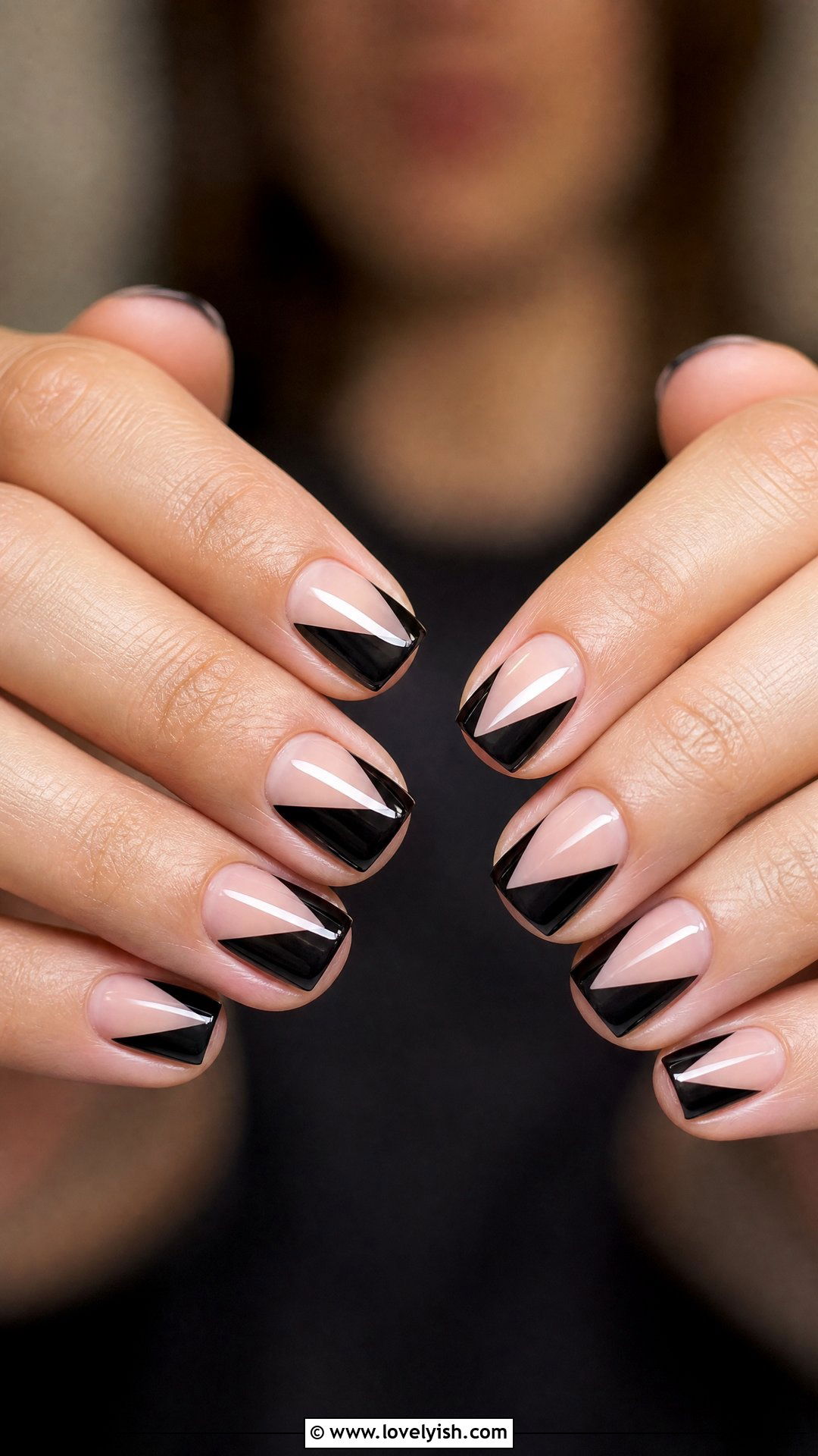 Black Negative Space Nails - 50 short black nail designs - 50 short black nail designs