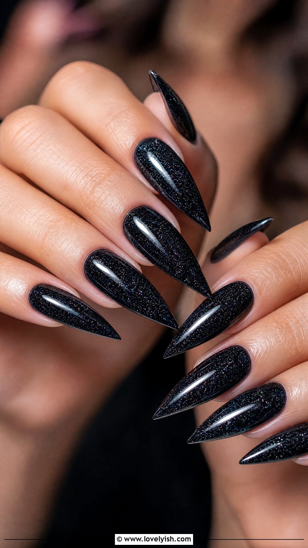Black Onyx Sparkle Stiletto Nails - 50 sparkly nails - 50 sparkly nails