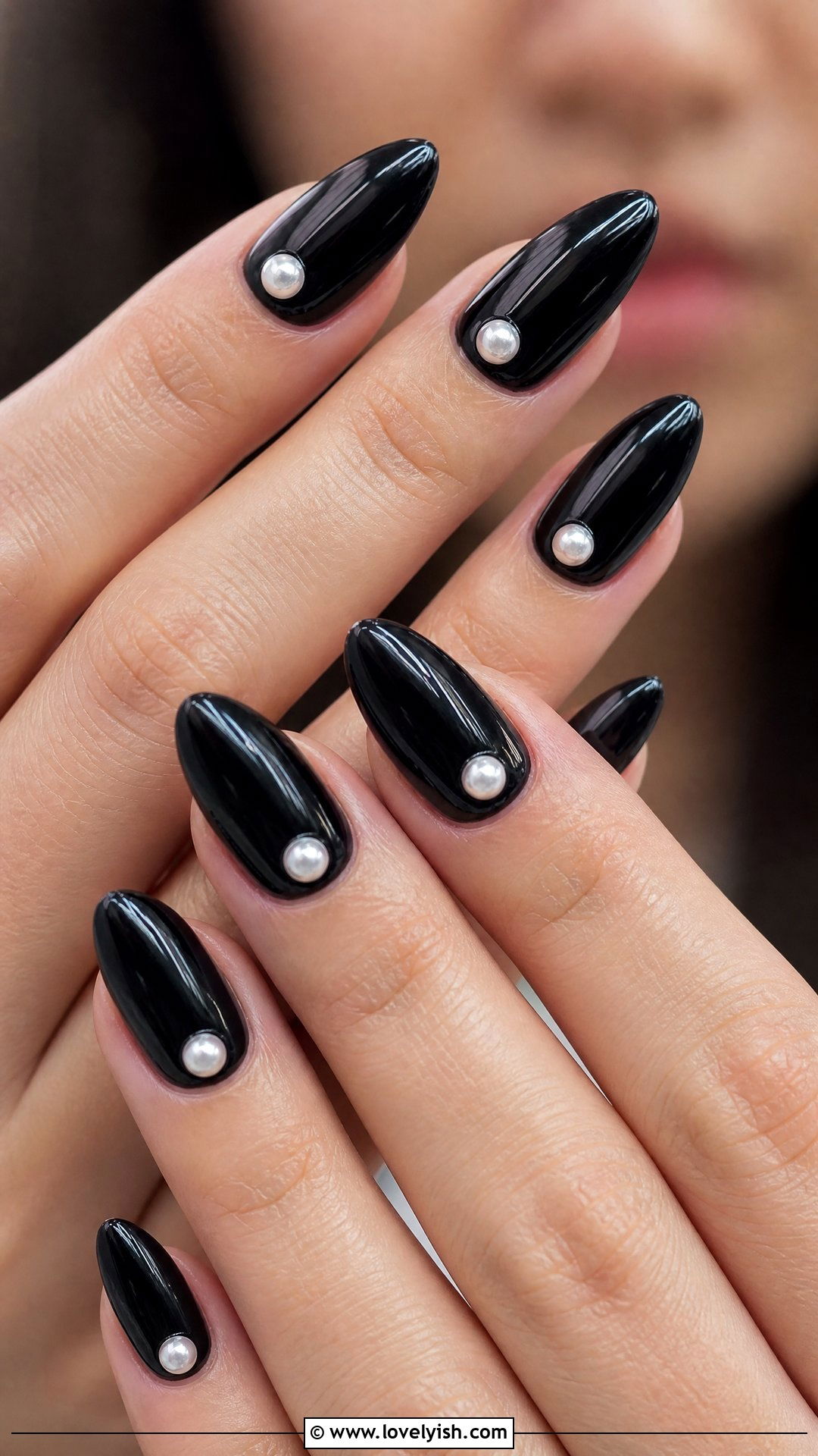 Black Pearl Drop Nails - 50 dark nail designs - 50 dark nail designs