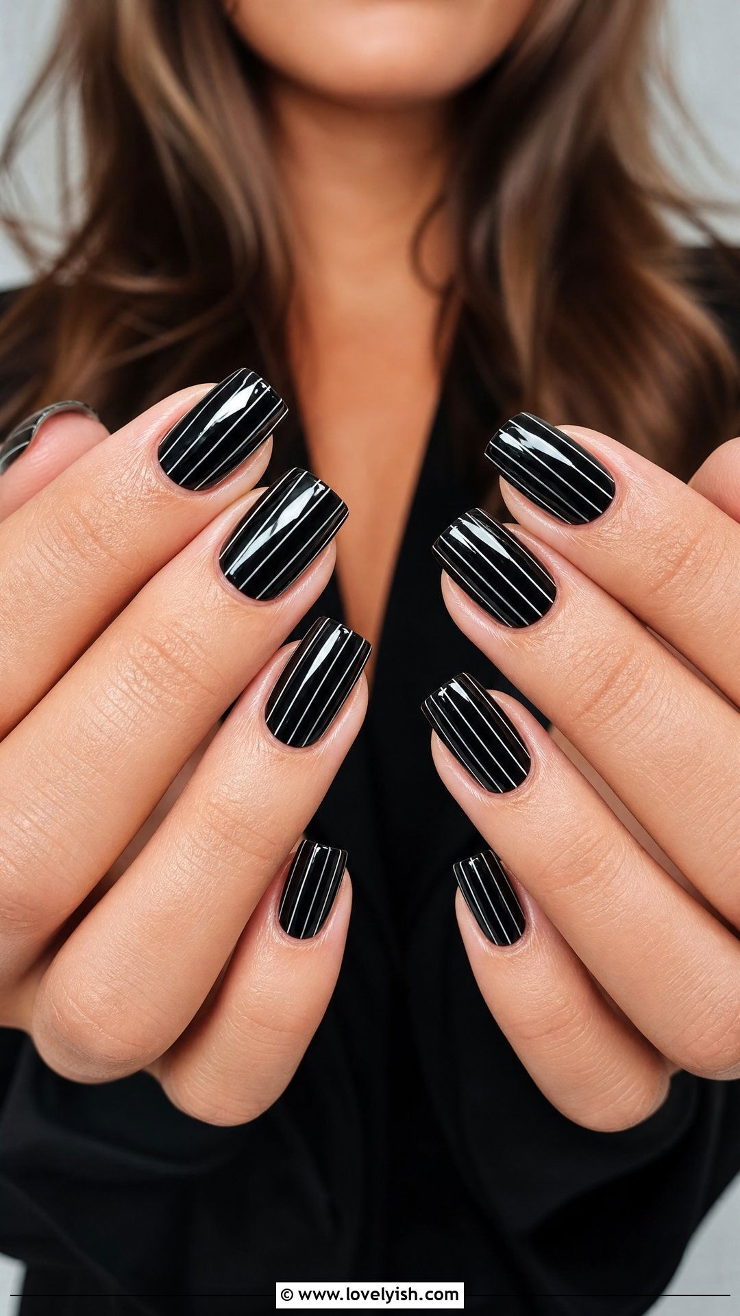Black Pinstripe Nails - 25 black nails design ideas - 25 black nails design ideas