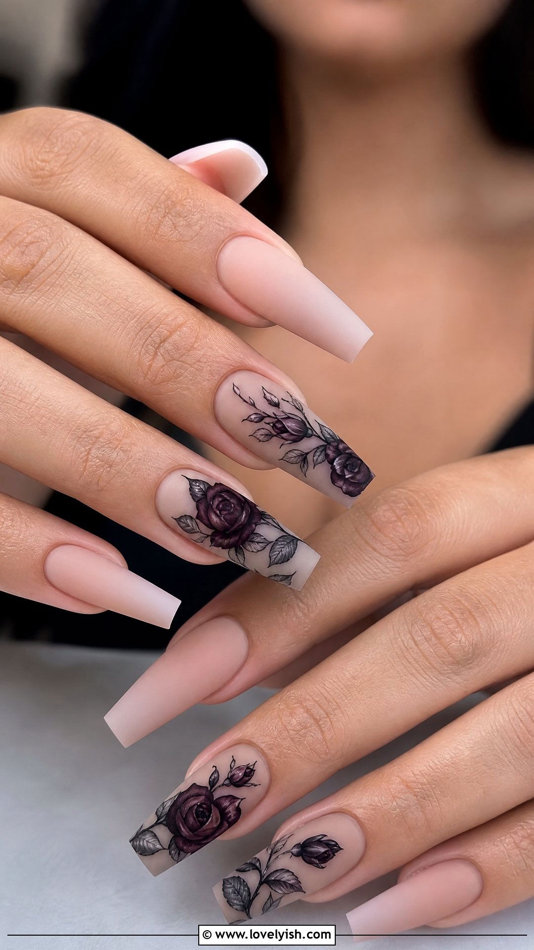 Black Rose Nail Art - 50 goth nails - 50 goth nails