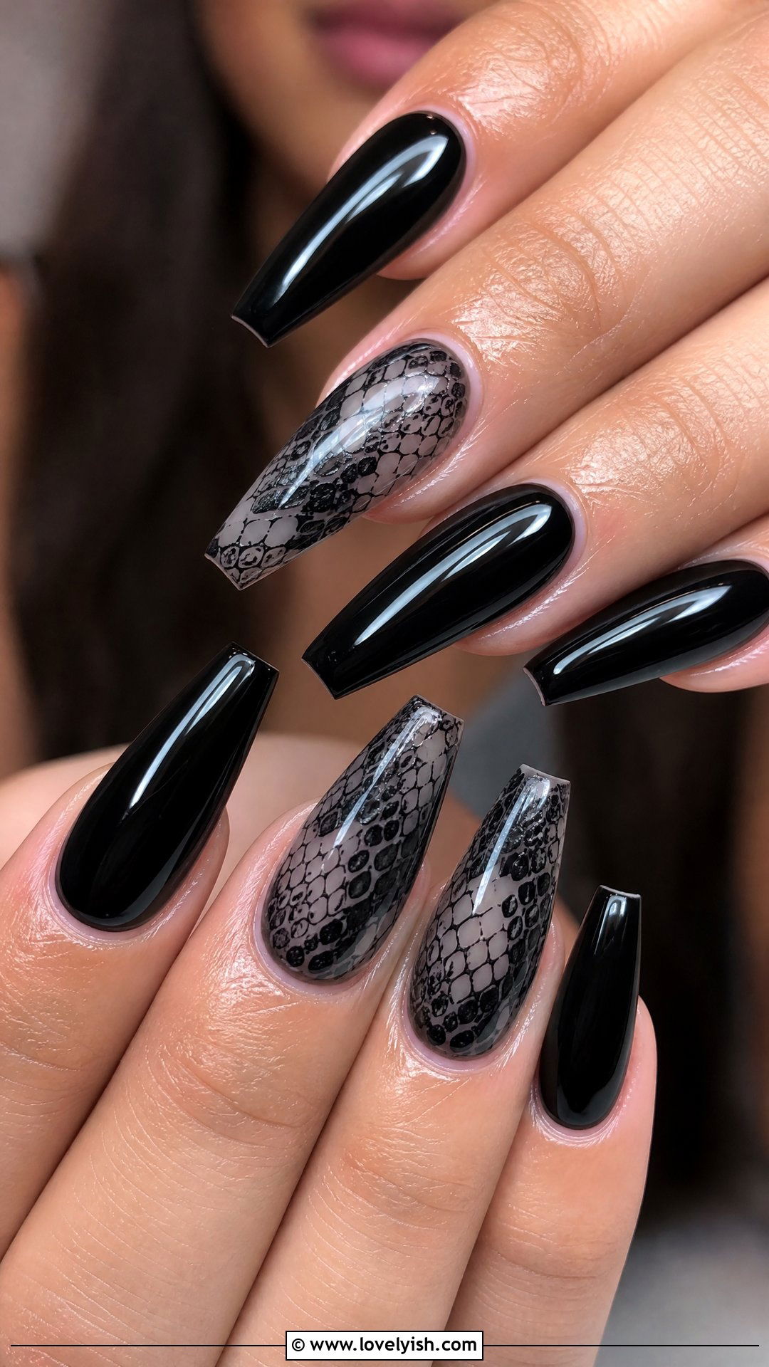 Black Snake Print Nails - 50 dark nail designs - 50 dark nail designs
