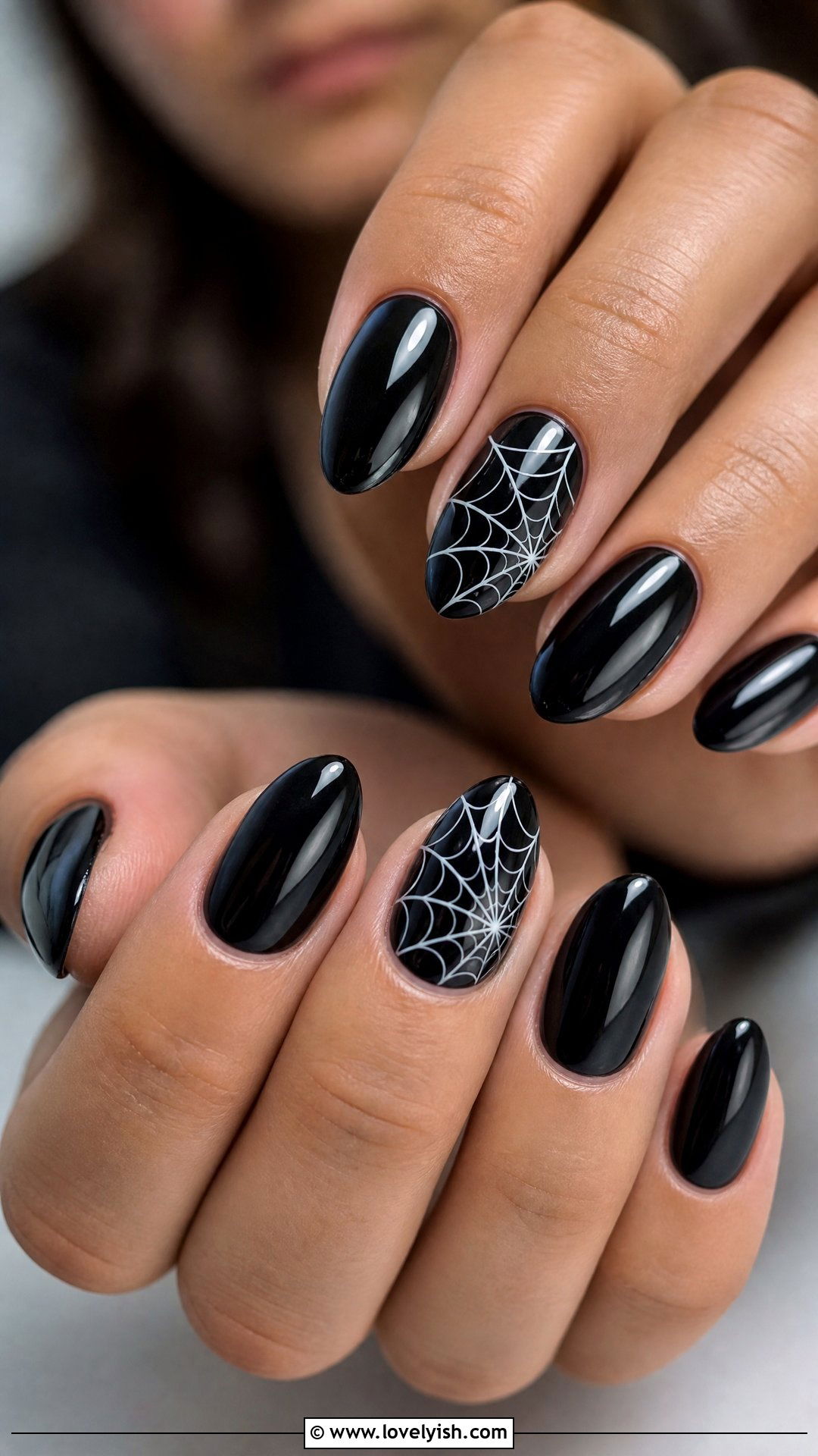 Black Spider Web Accent Nails - 50 short black nail designs - 50 short black nail designs