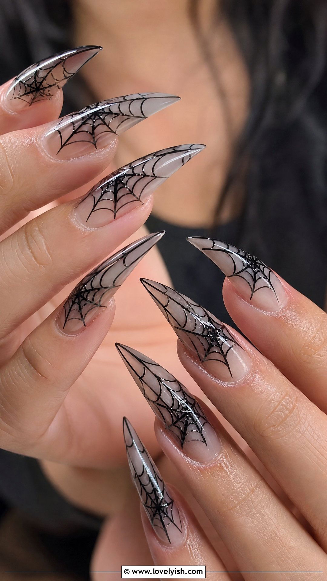 Black Spider Web Long Stiletto Nails - 50 long stiletto nails - 50 long stiletto nails