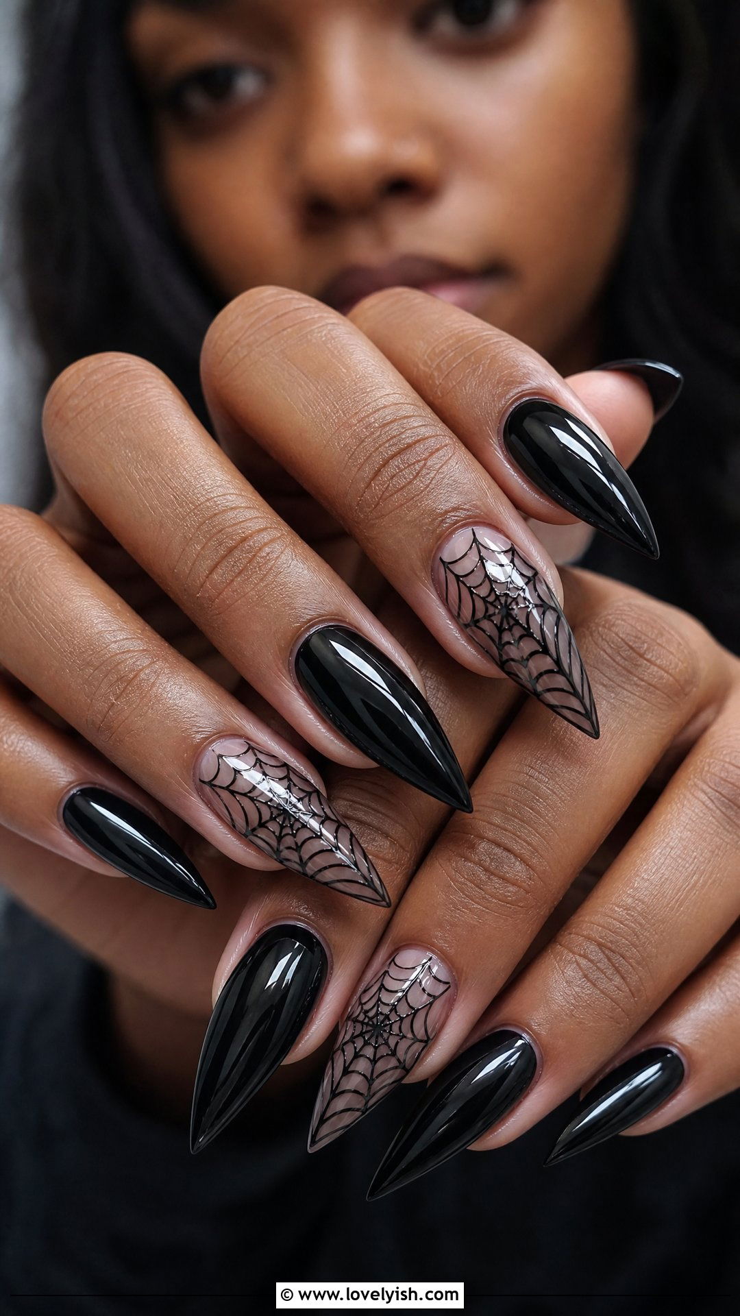 Black Spider Web Nails - 50 black nails - 50 black nails
