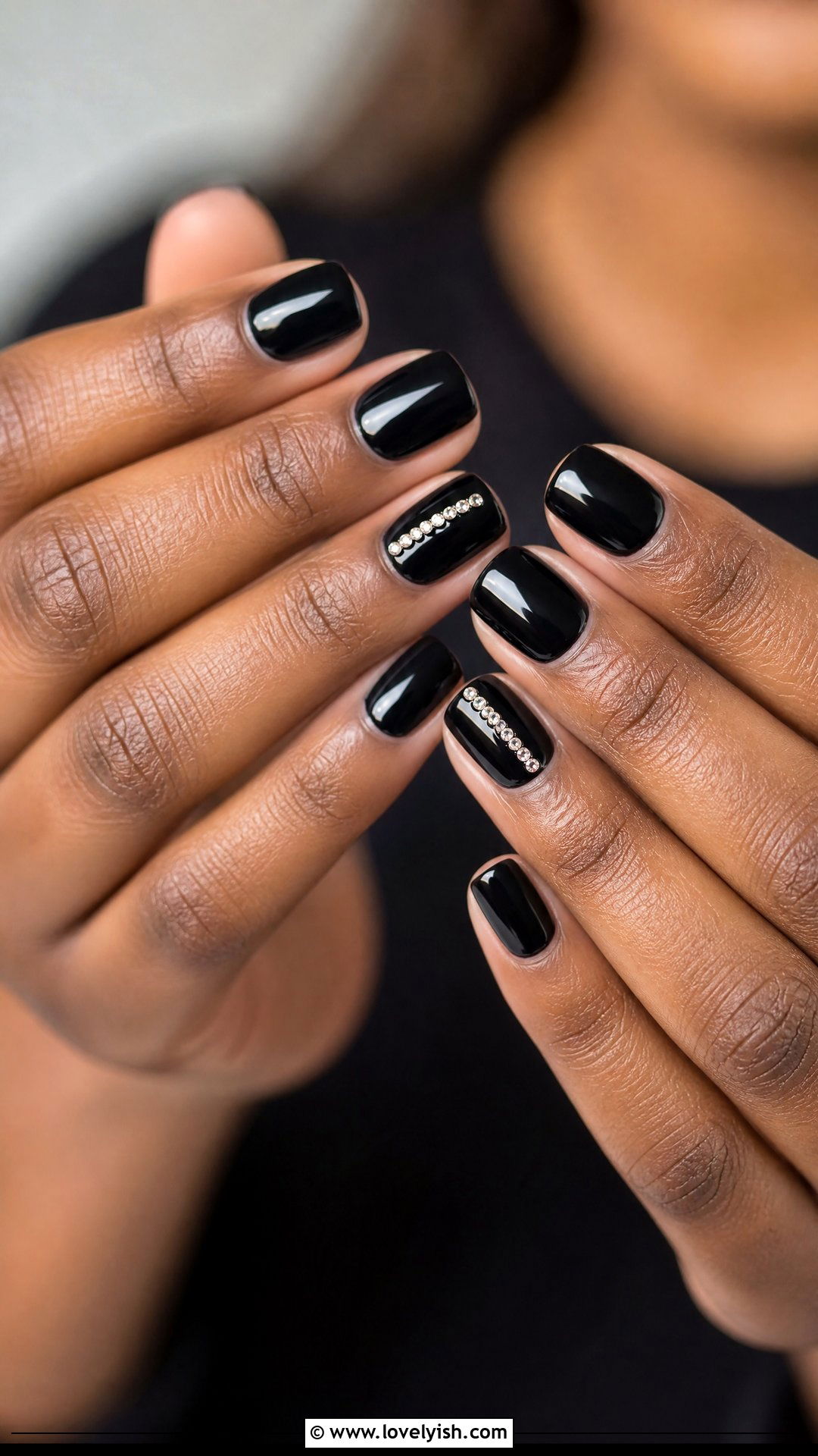 Black Square Tip with Single Accent Nails - 50 black nails - 50 black nails