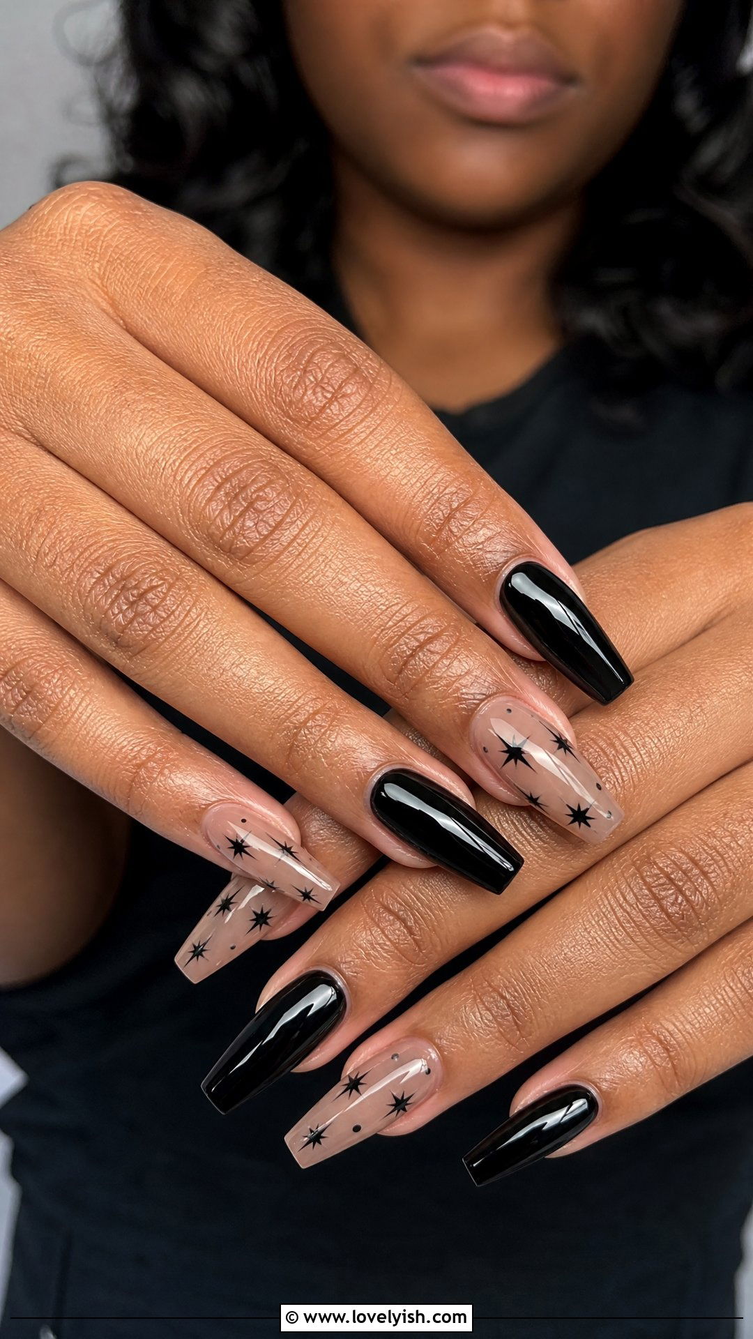 Black Star Accent Nails - 50 black nails - 50 black nails