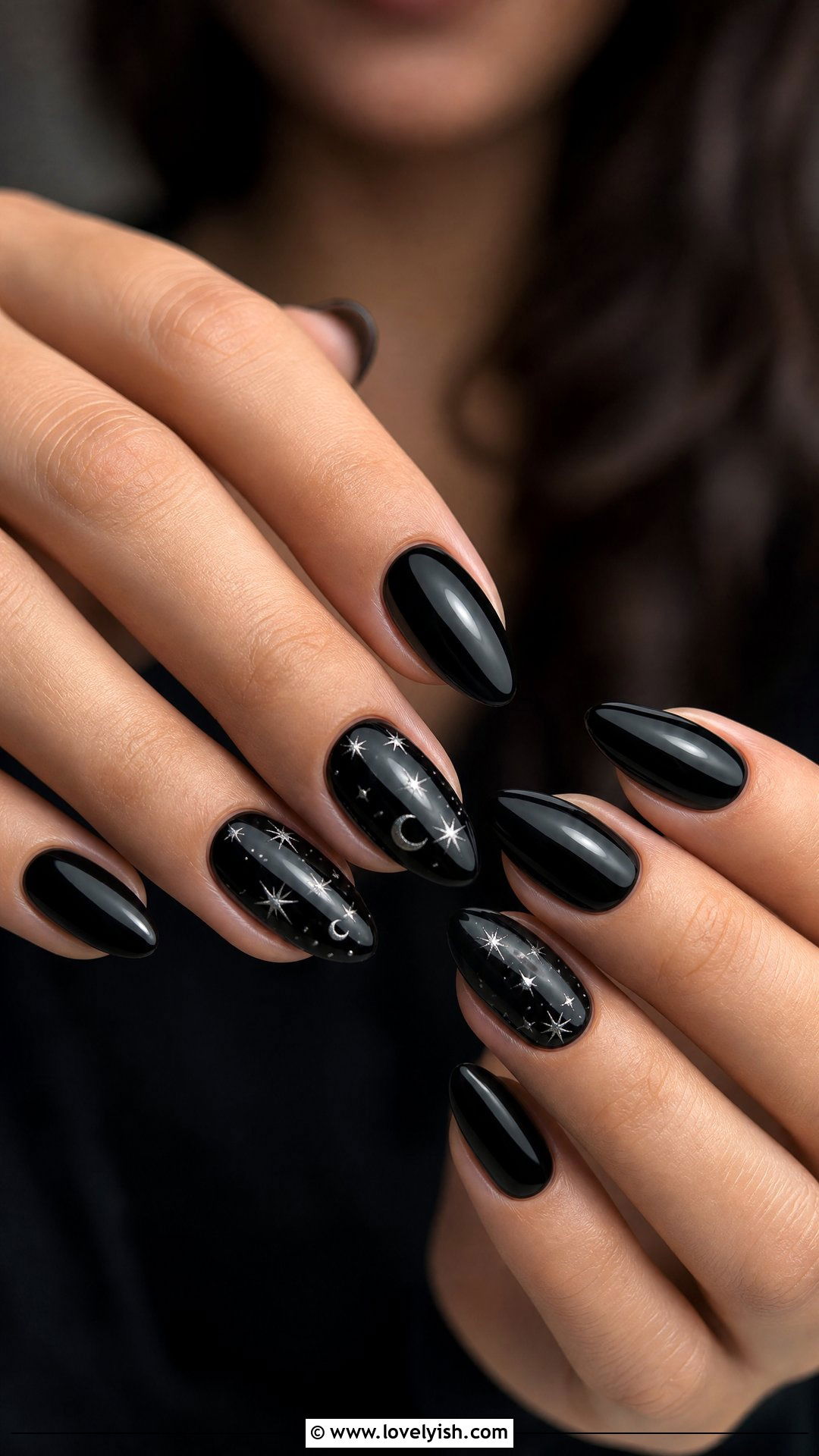 Black Star Accent Nails - 50 dark nail designs - 50 dark nail designs