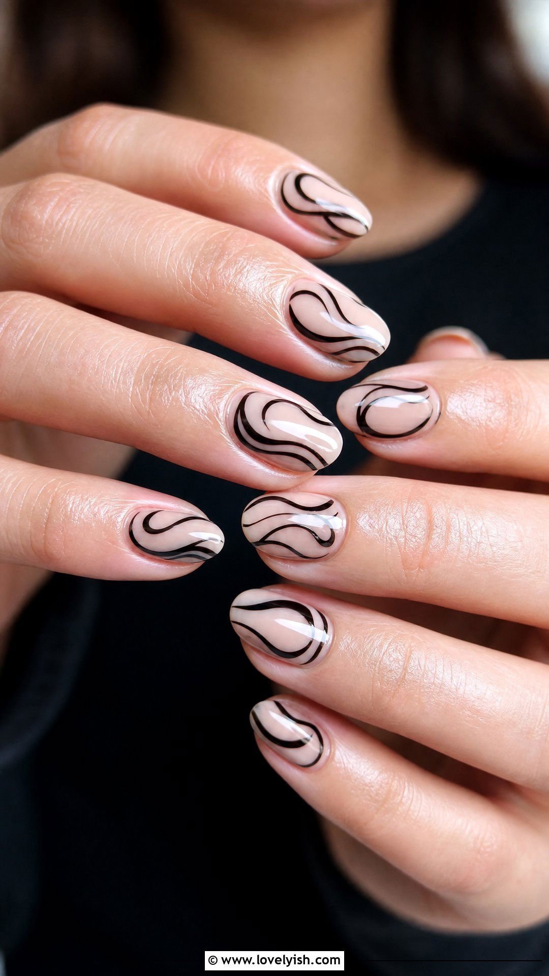 Black Swirl Nails - 50 short black nail designs - 50 short black nail designs