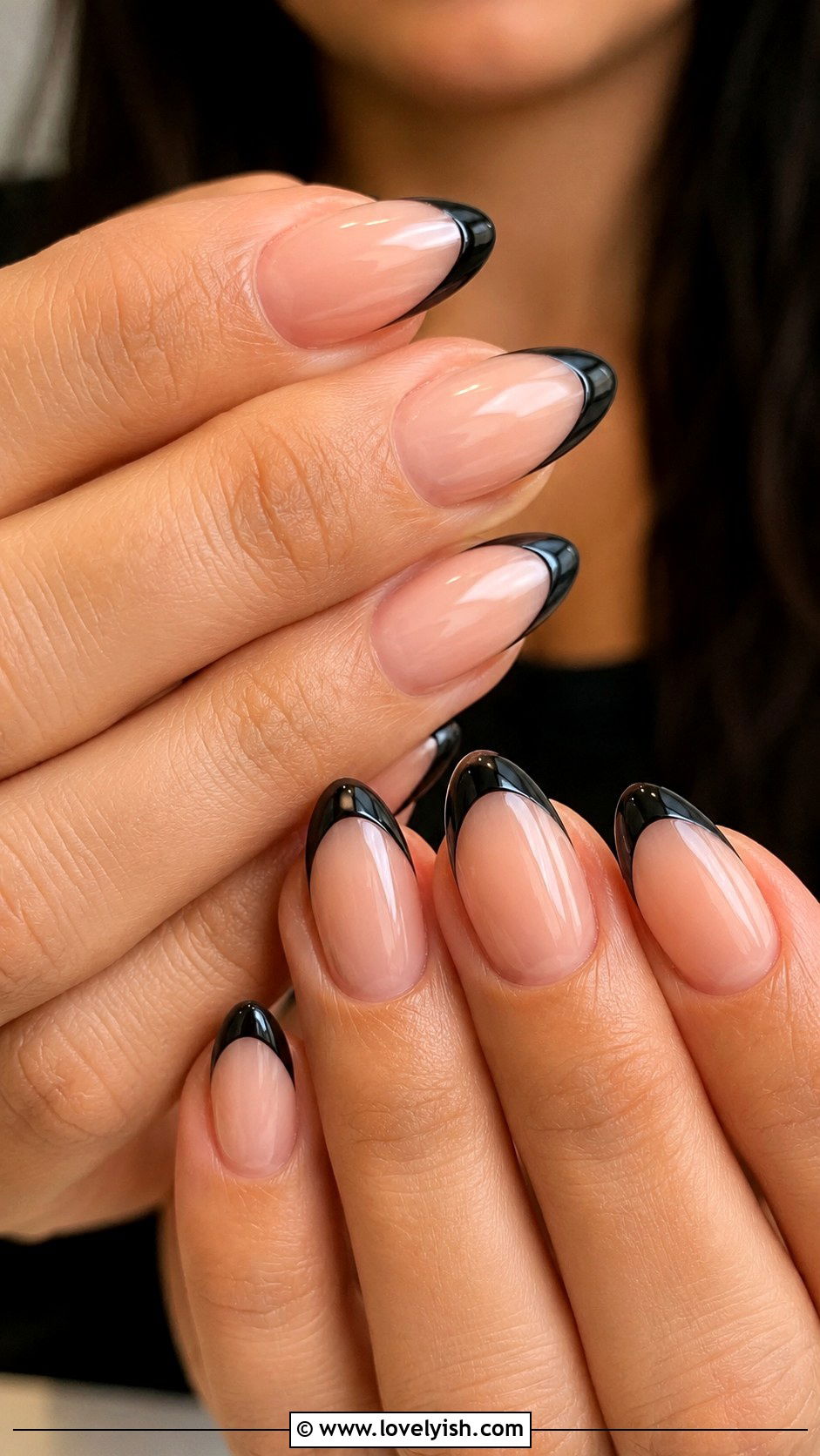 Black Tip Almond Baddie Nails - 50 baddie nails - 50 baddie nails