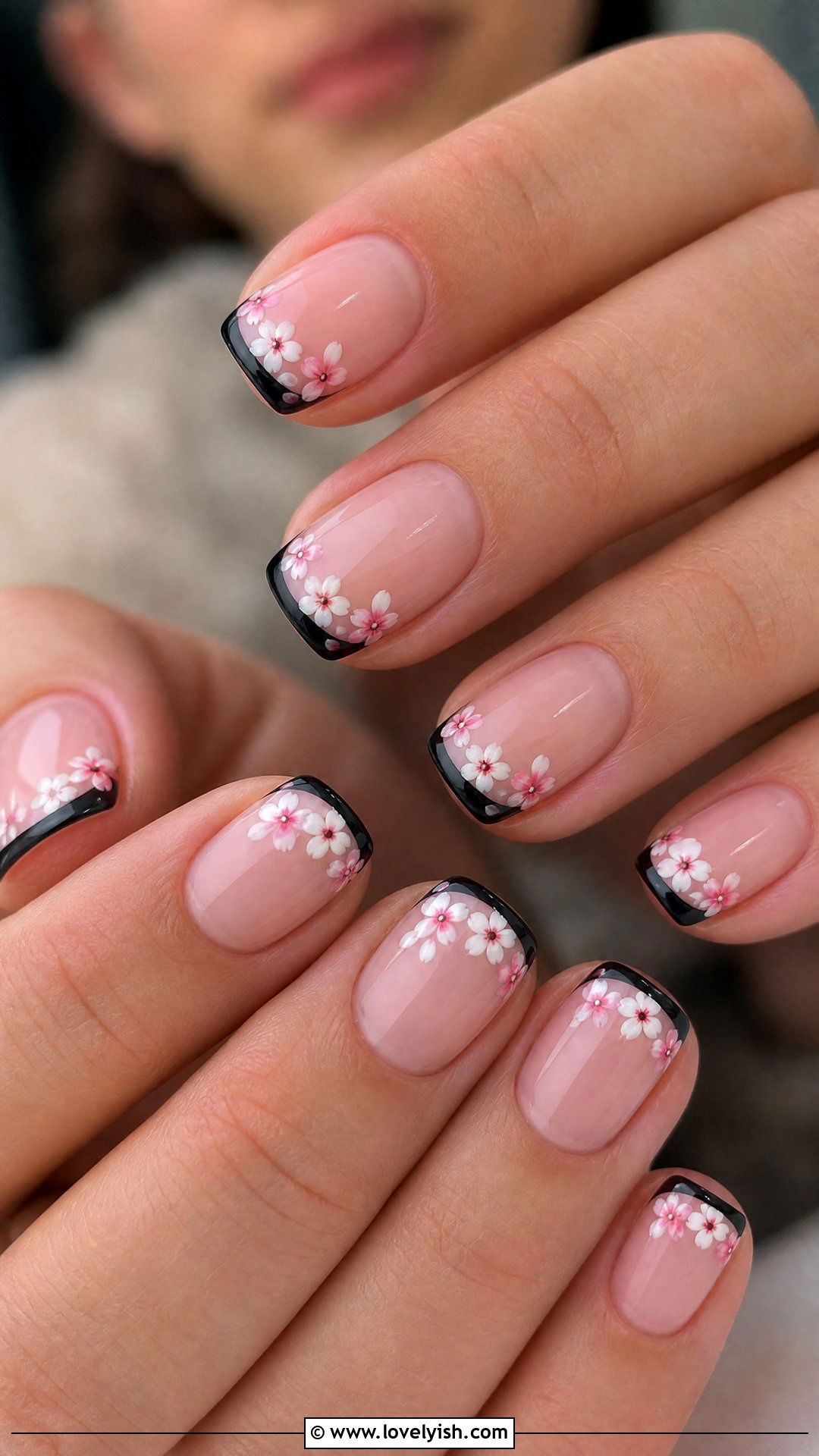 Black Tip Cherry Blossom Nails - 50 cherry blossom nails - 50 cherry blossom nails