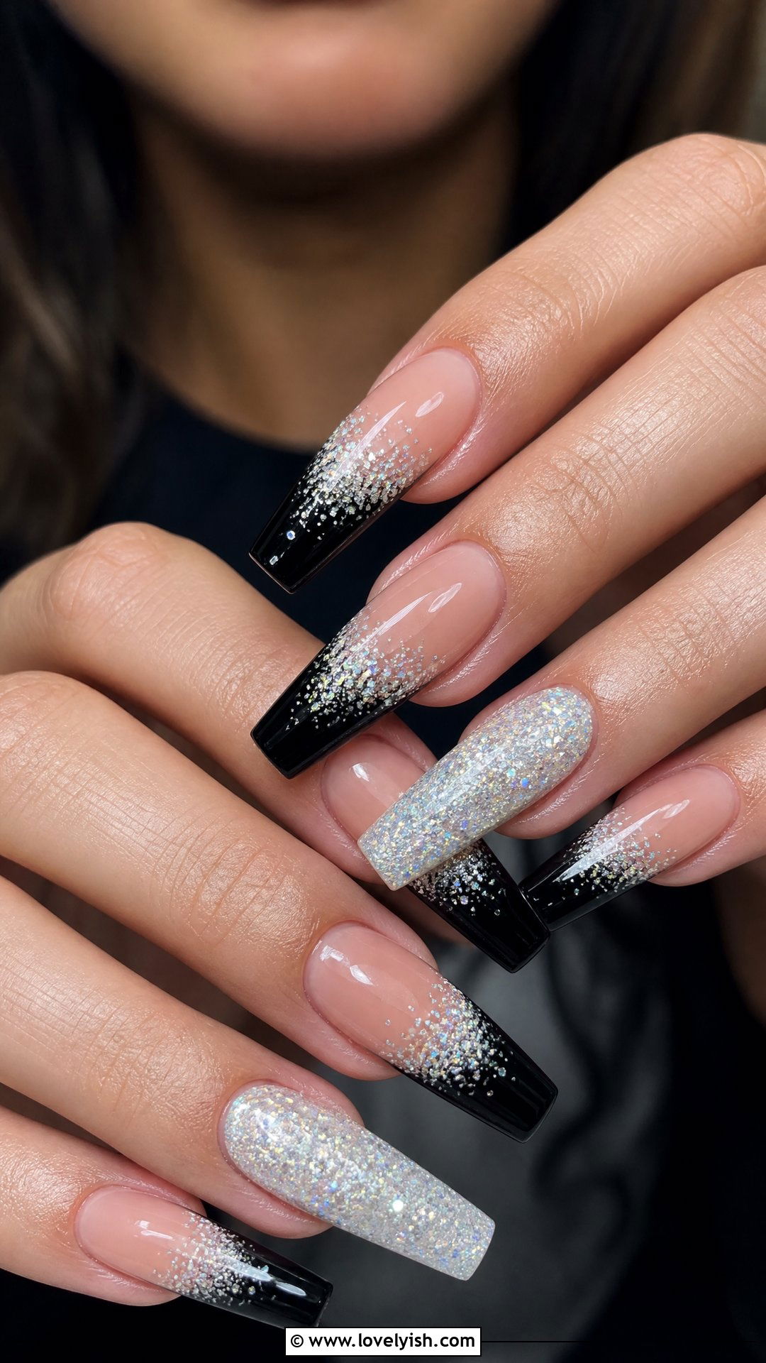 Black Tip Nails With White Glitter - 50 black and white nail designs - 50 black and white nail designs