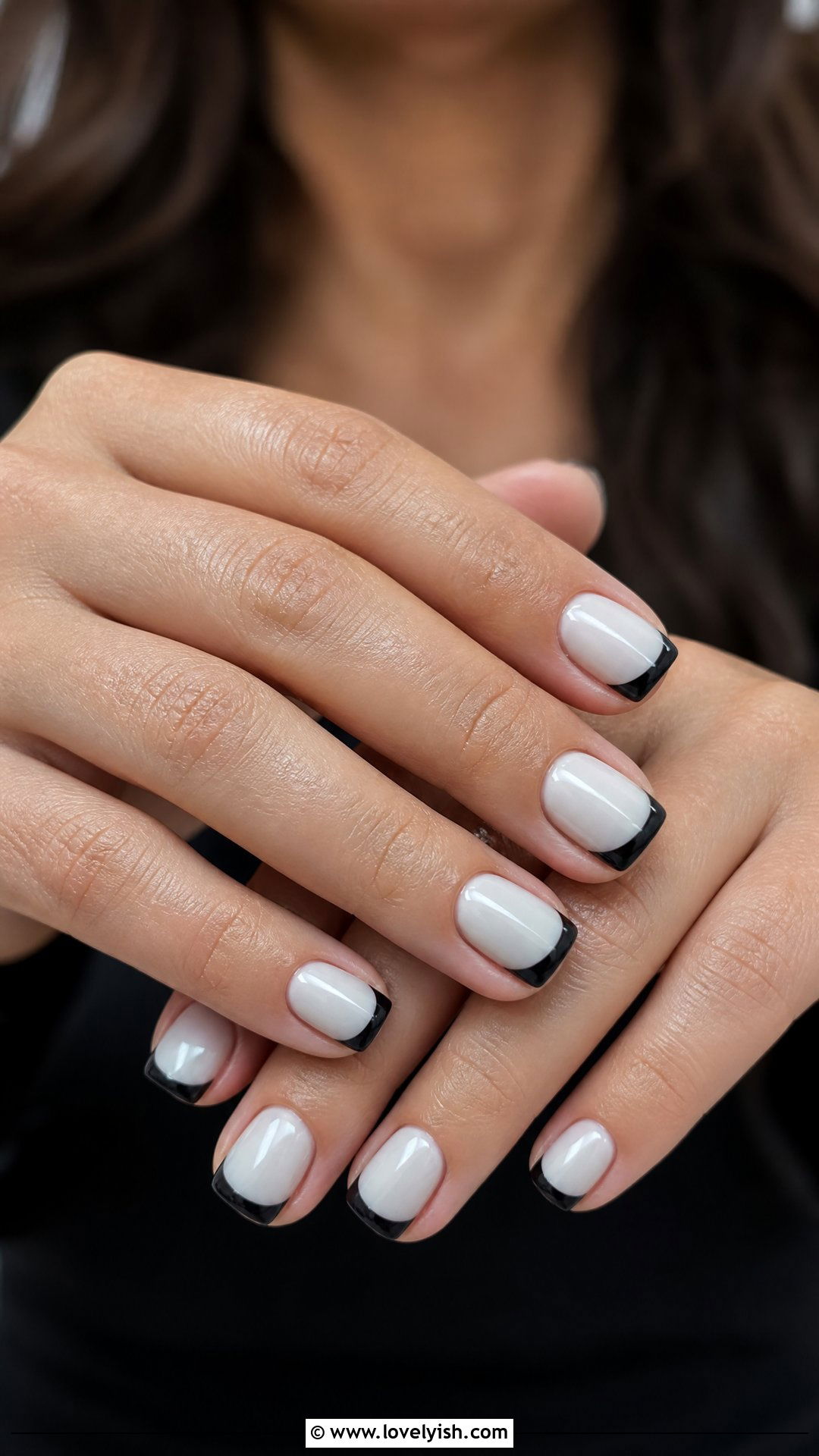 Black Tip on Milky White Base - 50 cute french tip nail designs - 50 cute french tip nail designs