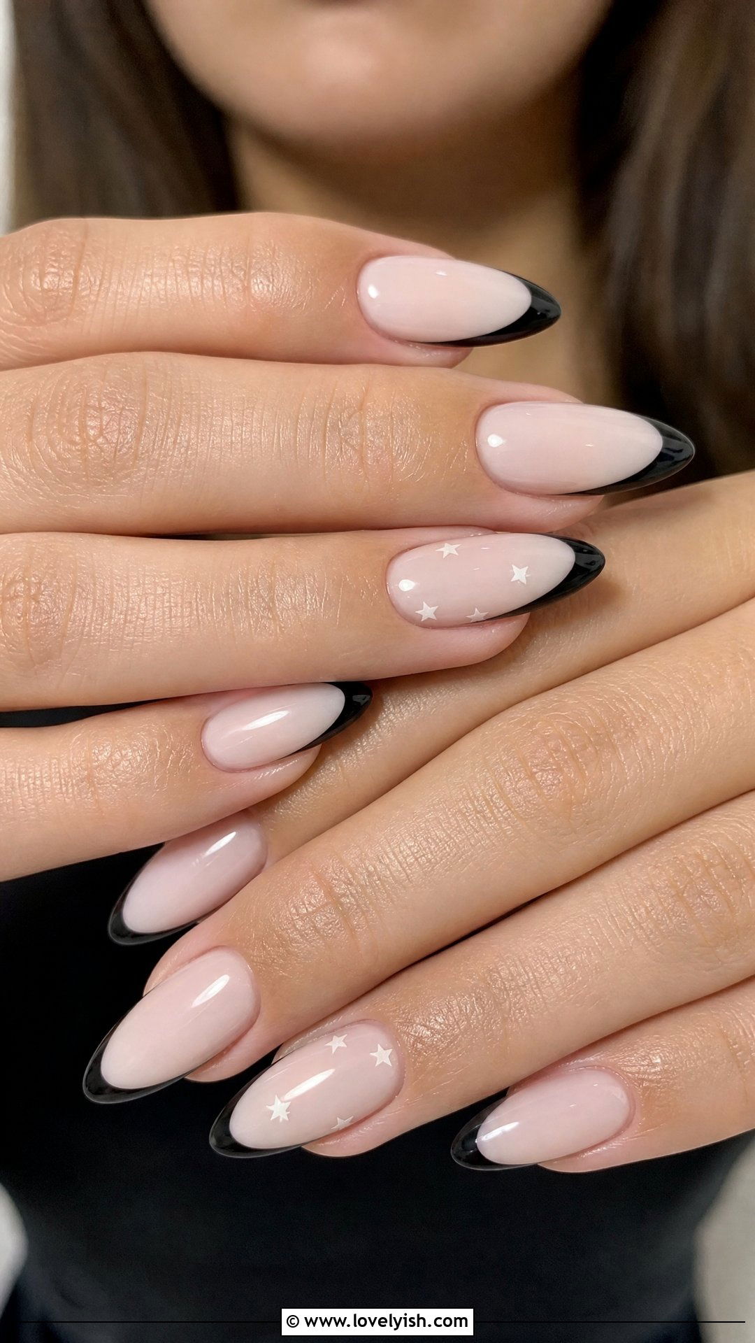 Black Tips with White Star Accent Nails - 25 black and white nail art ideas - 25 black and white nail art ideas
