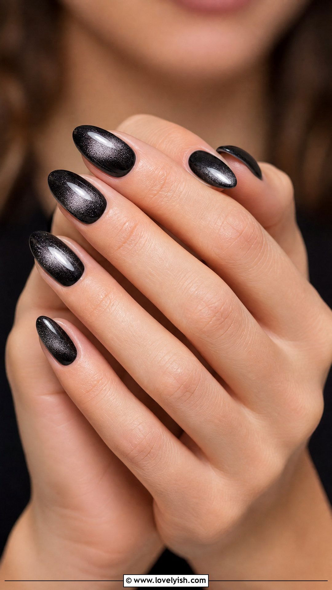 Black Velvet Almond Nails - 50 dark nail designs - 50 dark nail designs