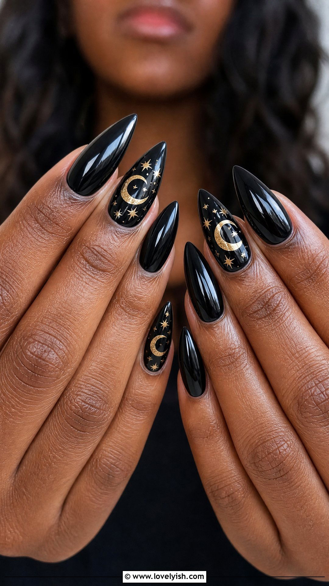 Black Witchy Crescent Moon Nails - 50 black nails - 50 black nails