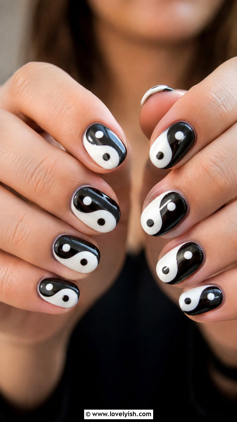Black Yin Yang Nails - 50 mens nail design ideas - 50 mens nail design ideas