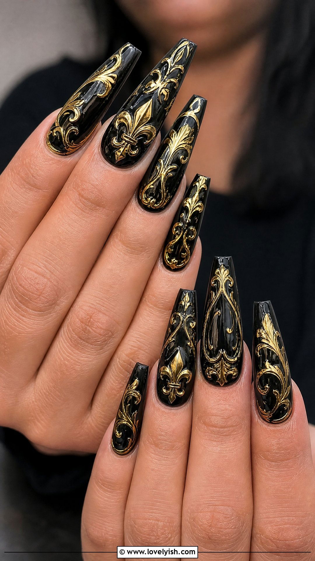 Black and Gold Baroque Gothic Nails - 50 gothic nails - 50 gothic nails