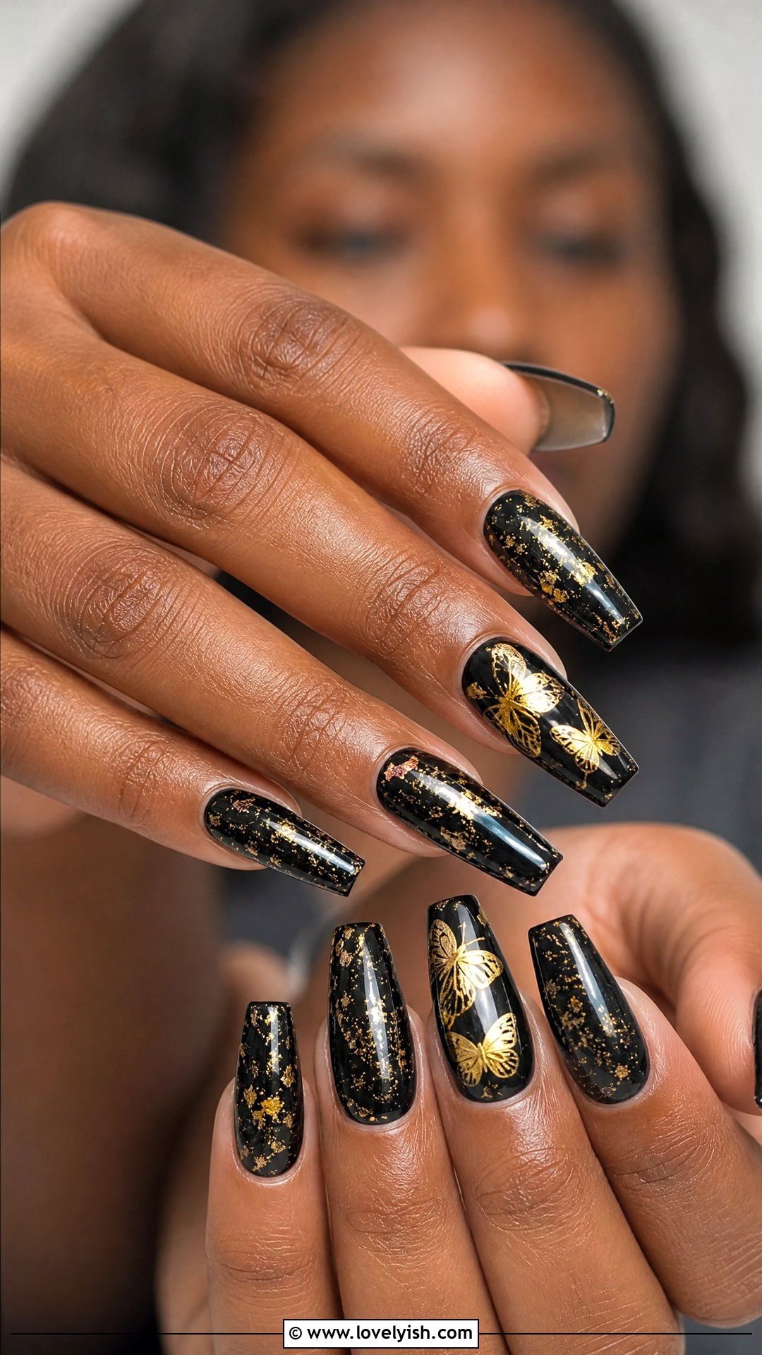 Black and Gold Butterfly Nails - 25 butterfly nail design ideas - 25 butterfly nail design ideas