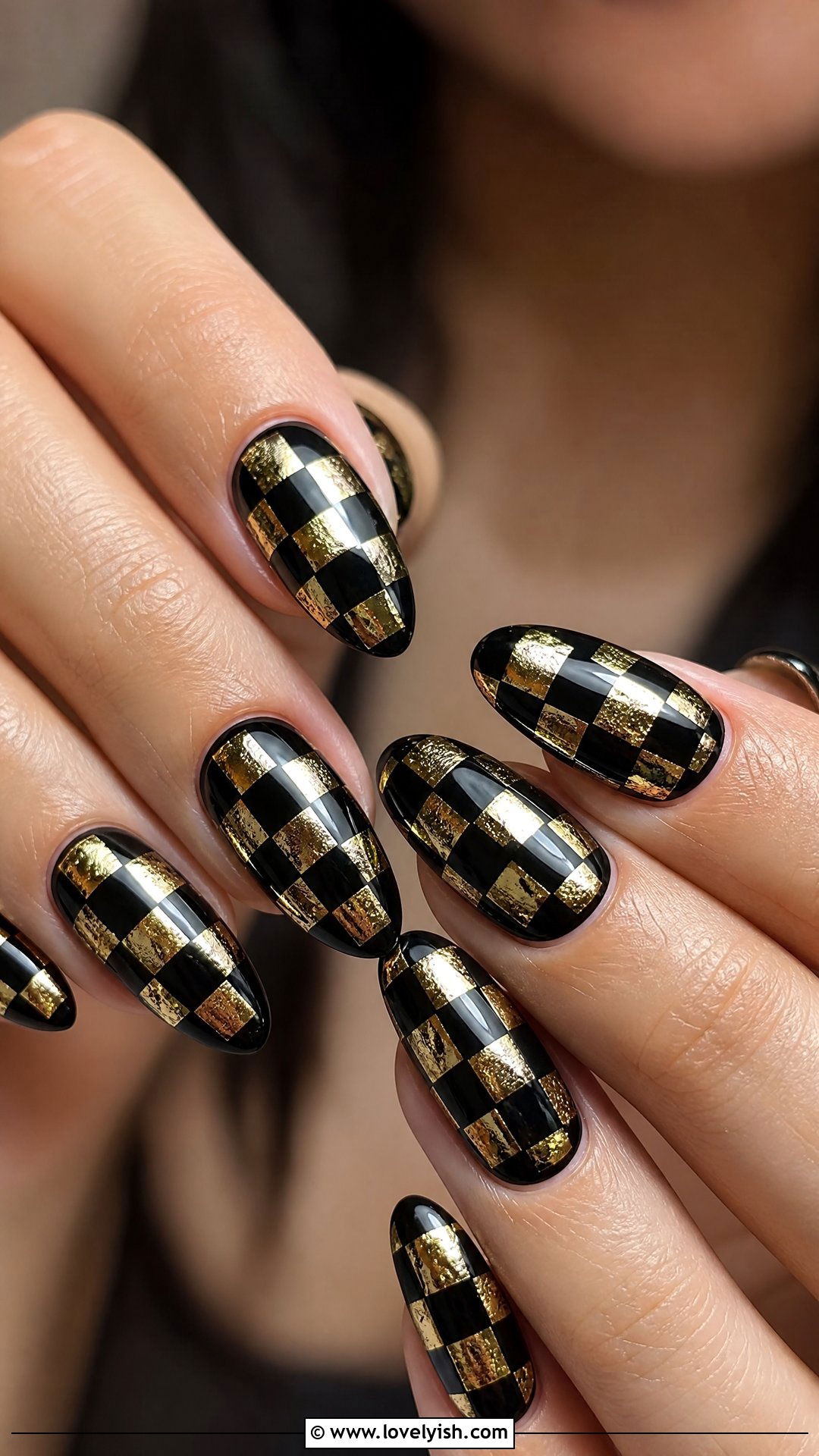 Black and Gold Checkered Nails - 50 checkered nails - 50 checkered nails