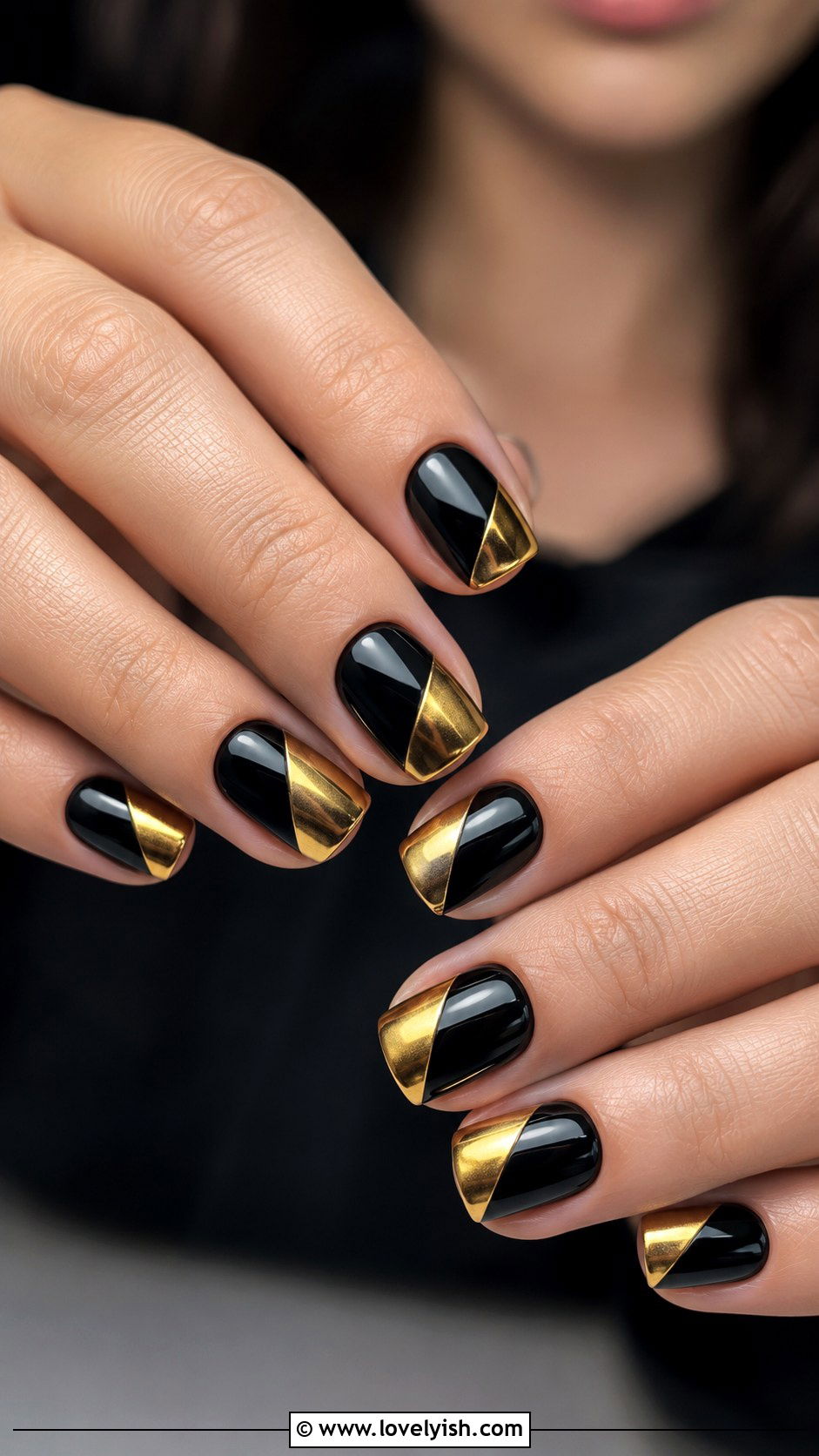 Black and Gold Color Block Nails - 50 black and gold nail designs - 50 black and gold nail designs