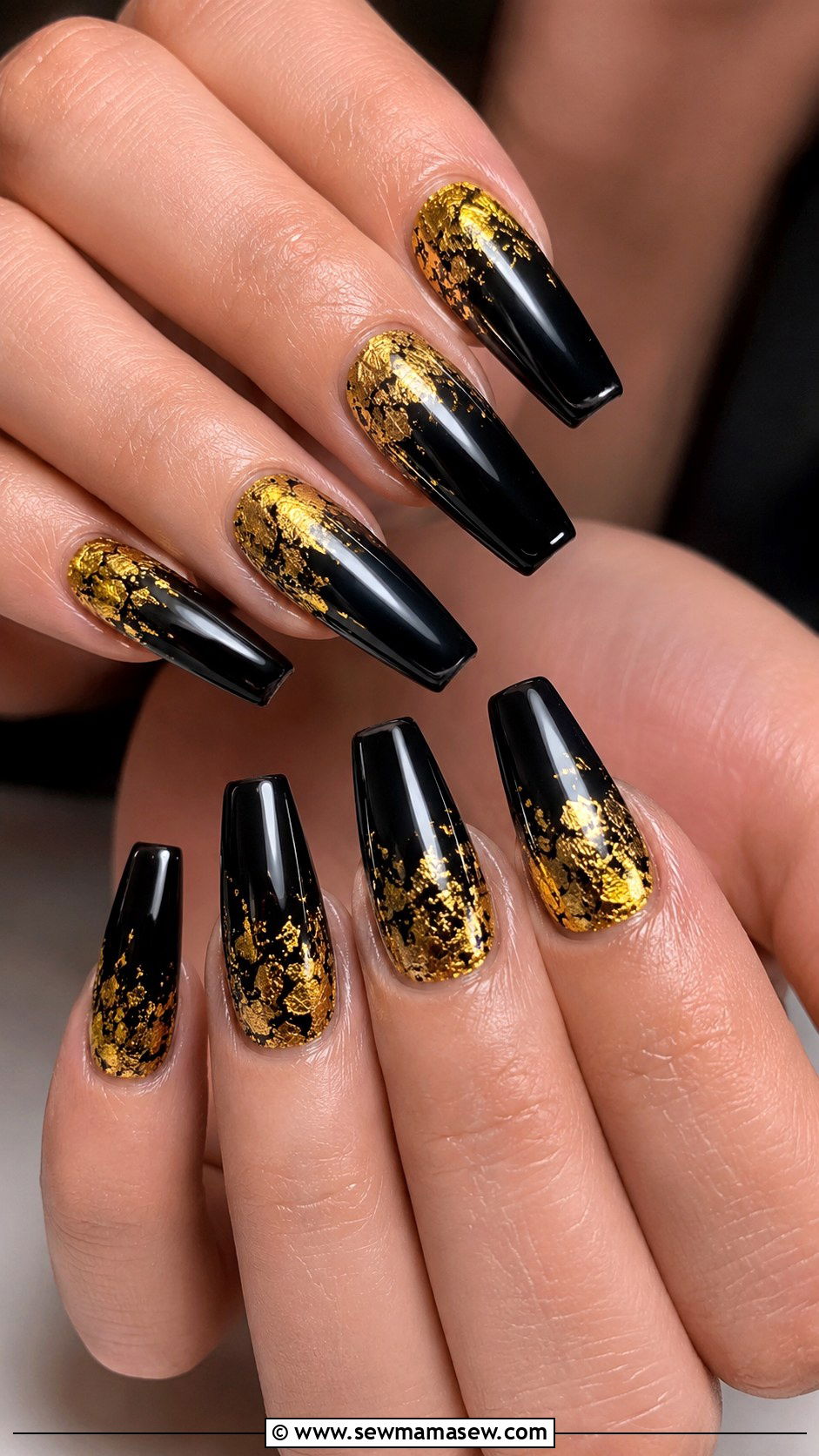 Black and Gold Foil Gel Nails - 50 gel polish - 50 gel polish