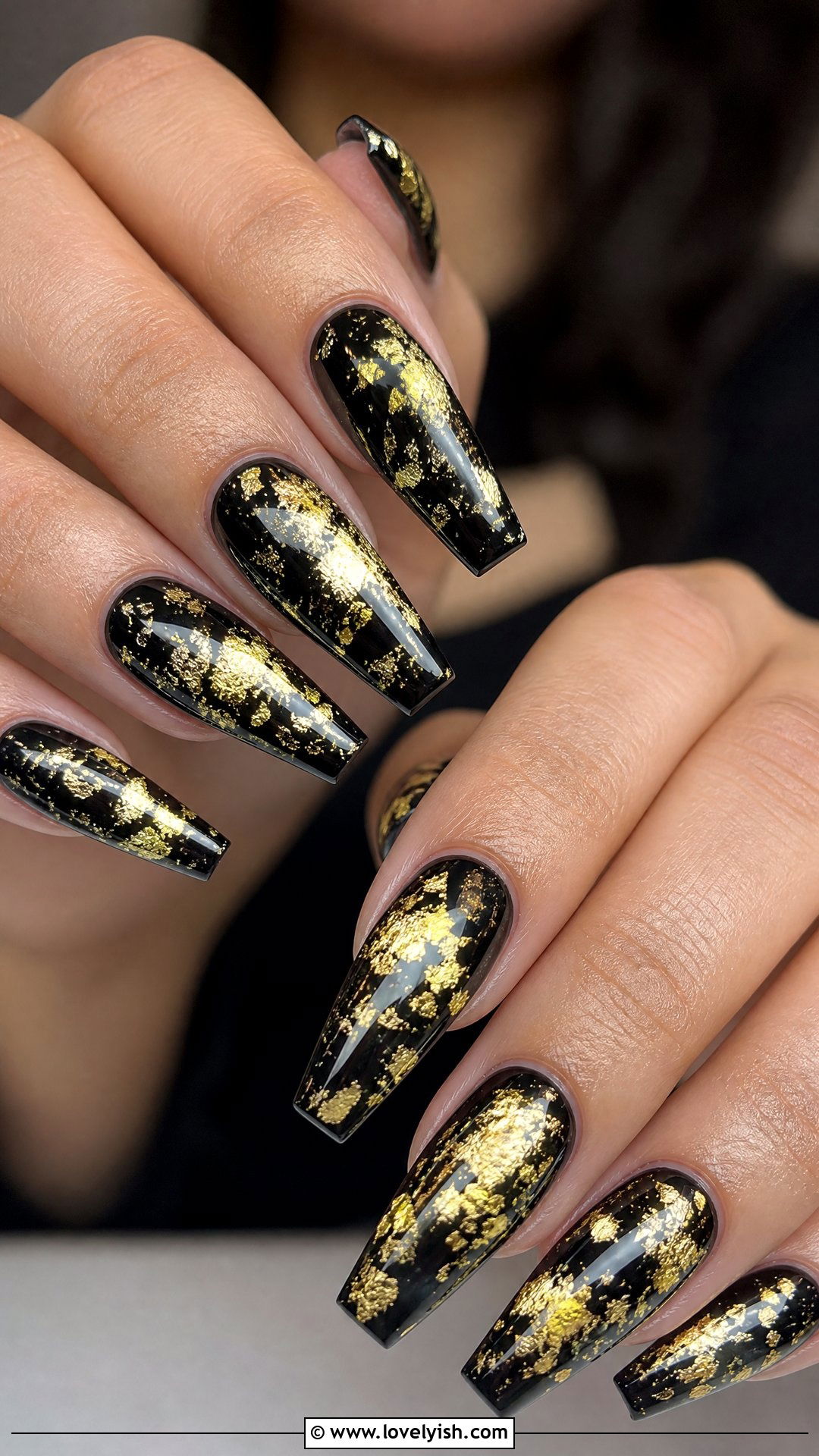 Black and Gold Foil Nails - 50 dark nail designs - 50 dark nail designs