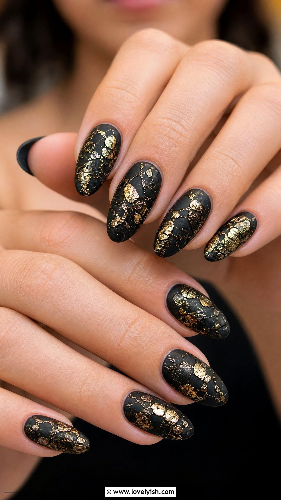 Black and Gold Foil Nails - 50 goth nails - 50 goth nails