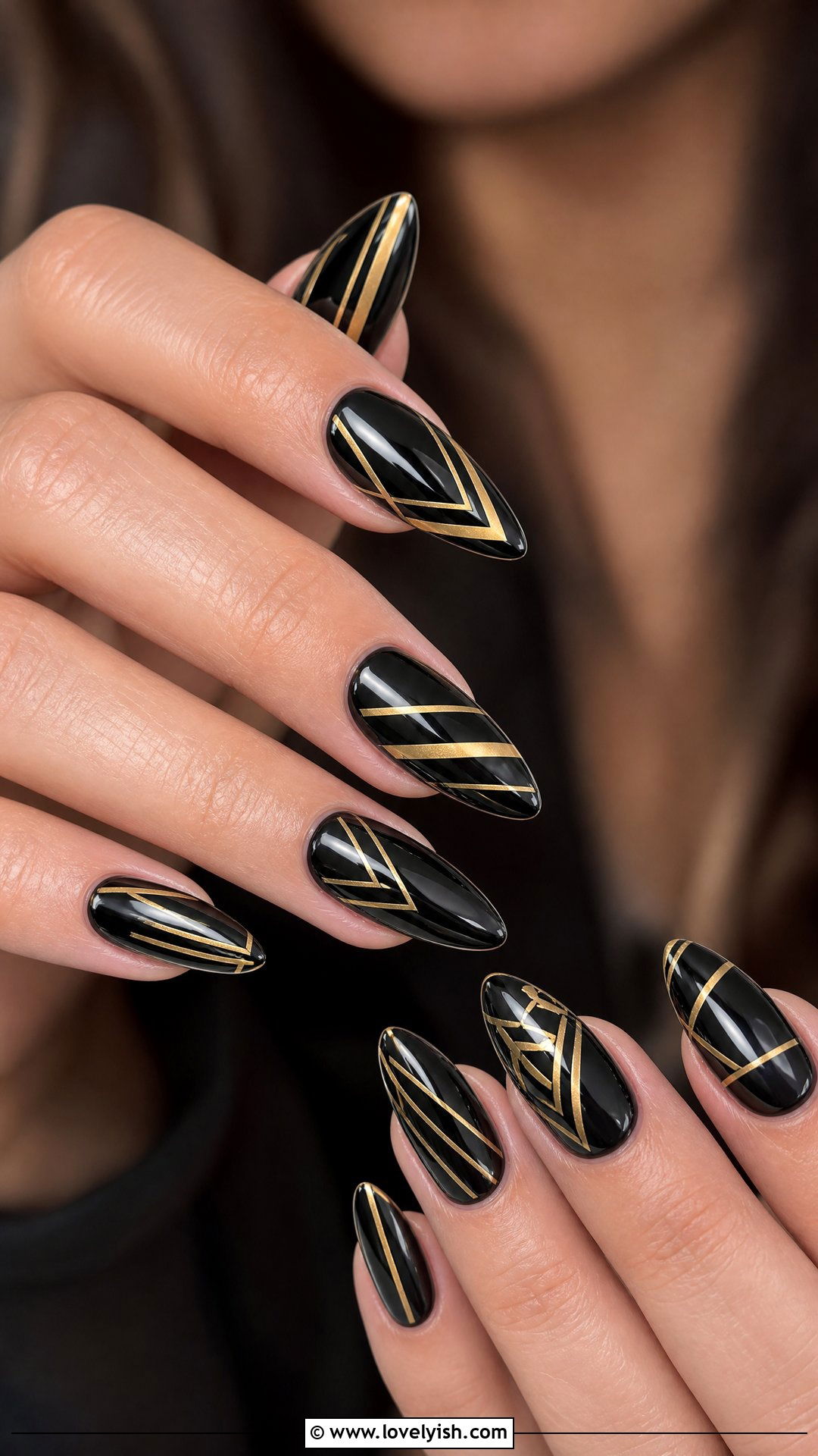 Black and Gold Geometric Nails - 50 pictures of nail designs - 50 pictures of nail designs