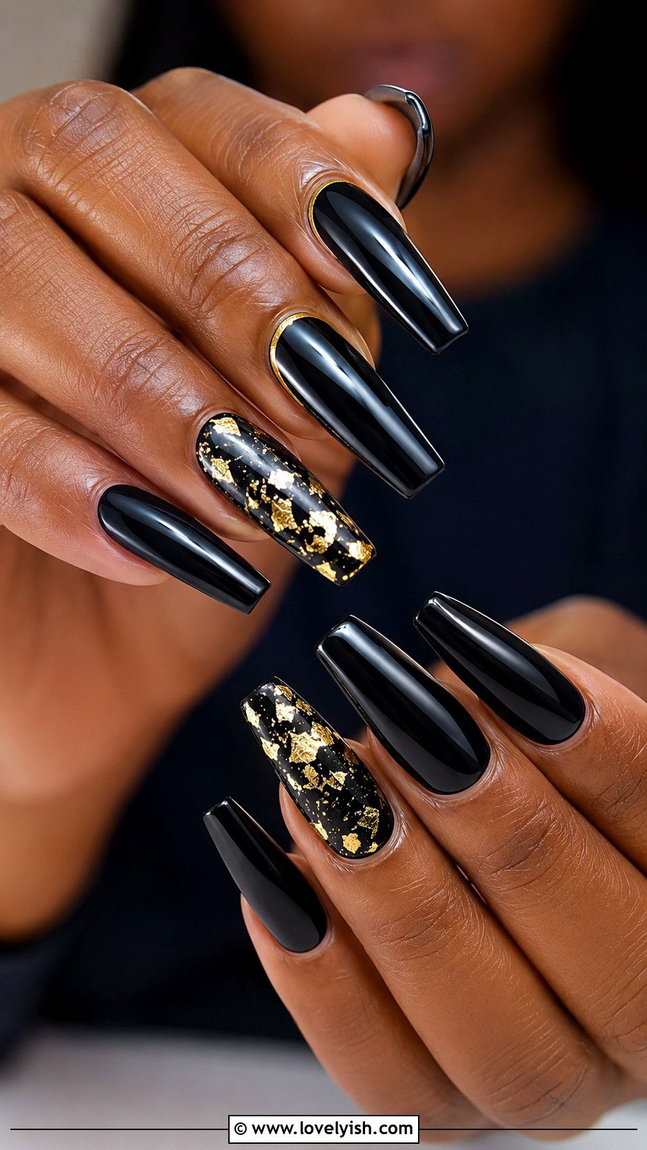 Black and Gold Glam Birthday Nails - 50 birthday nails - 50 birthday nails