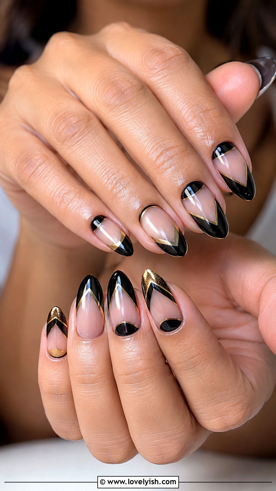 Black and Gold Negative Space Nails - 50 black and gold nail designs - 50 black and gold nail designs