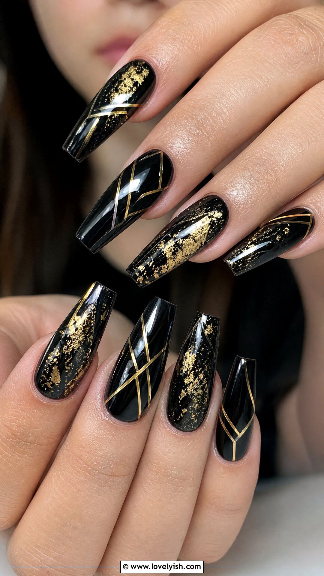 Black and Gold Polygel Nails - 50 polygel nails - 50 polygel nails