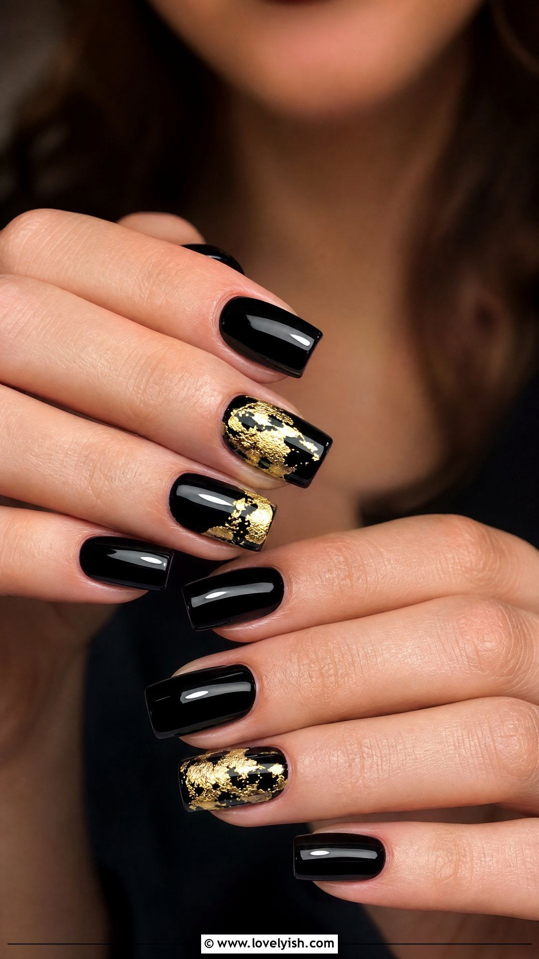 Black and Gold Square Nails - 50 square nails - 50 square nails