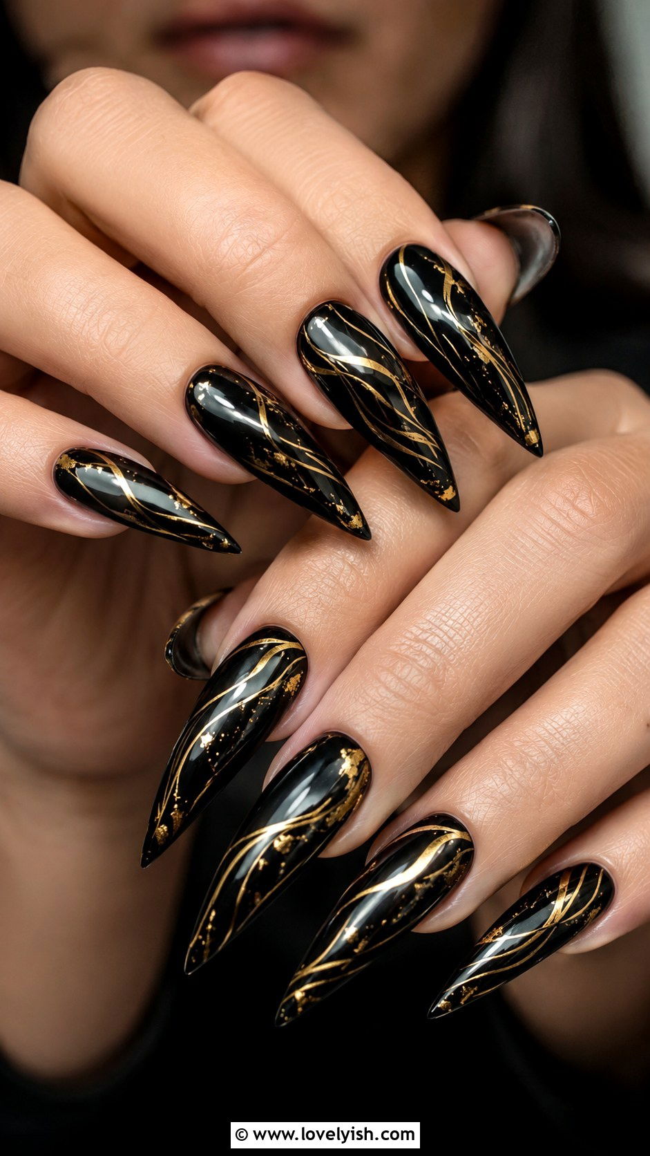 Black and Gold Swirl Nails - 50 swirl nails - 50 swirl nails
