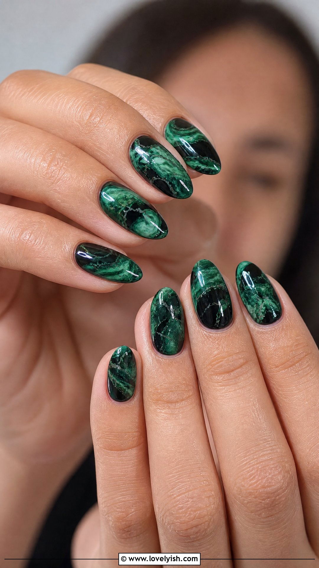 Black and Green Marble Nails - 50 black nails - 50 black nails