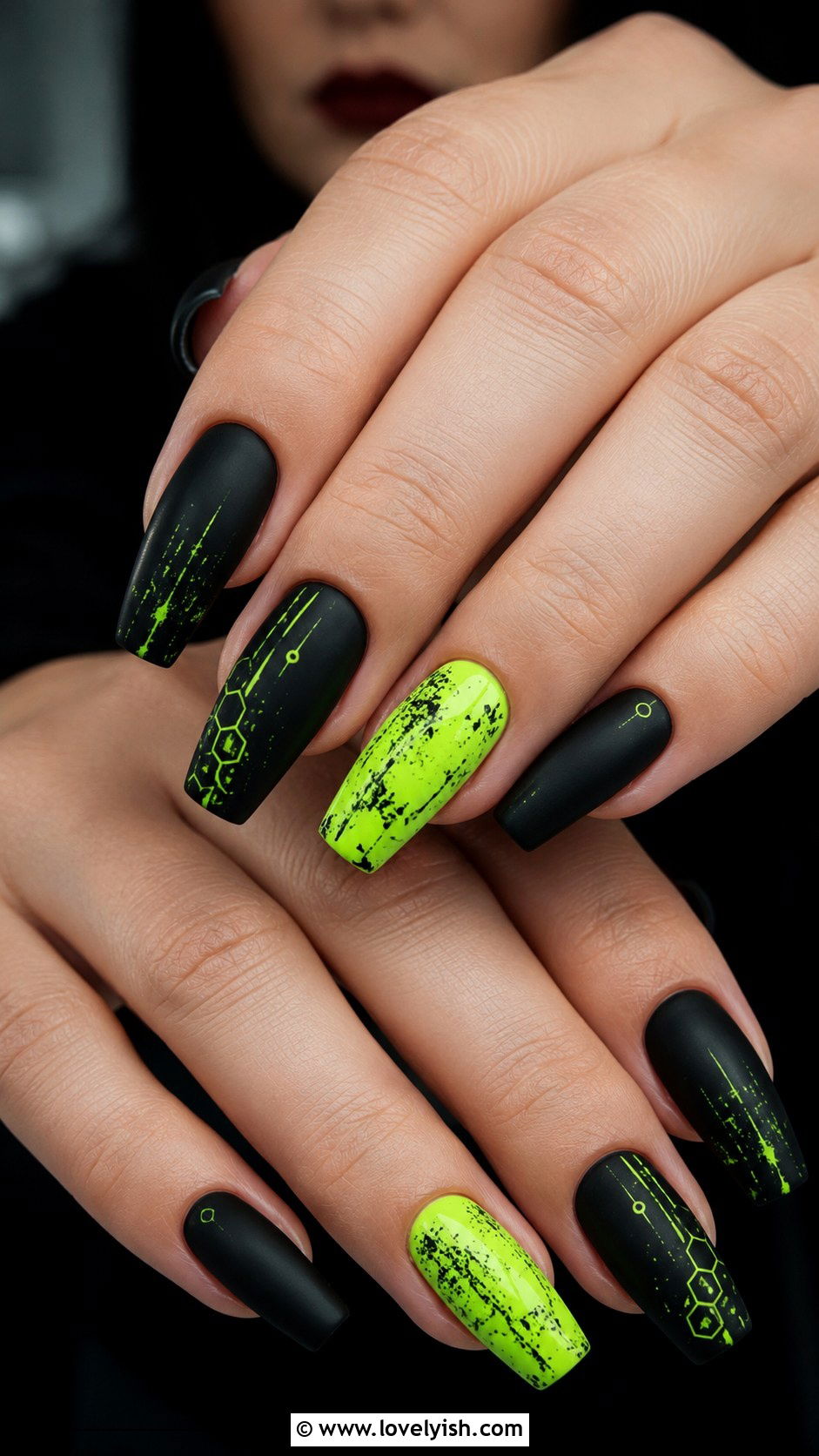 Black and Neon Green Nails - 50 mens nail design ideas - 50 mens nail design ideas