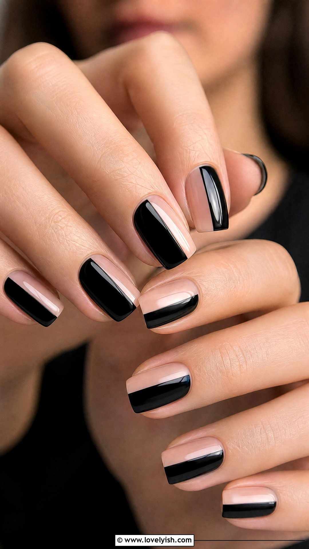 Black and Nude Color Block Nails - 50 classy nails - 50 classy nails