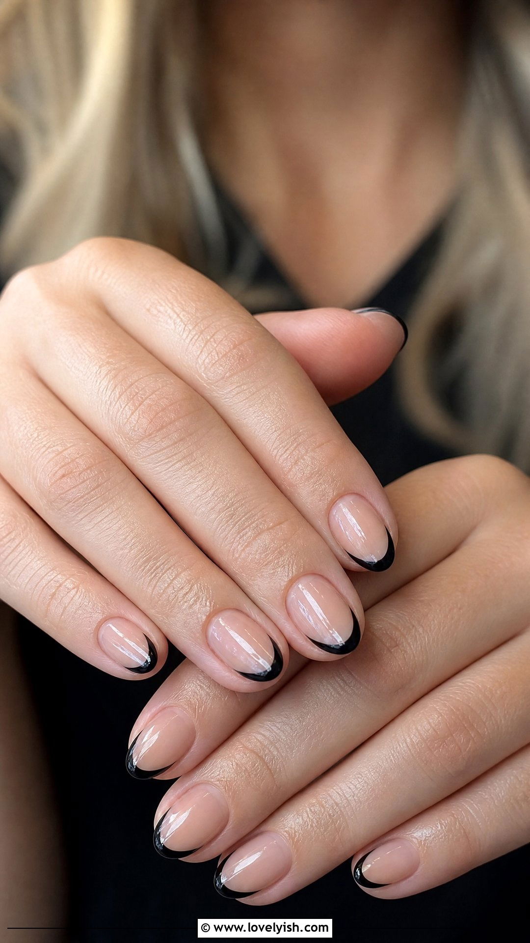 Black and Nude French Tip - 50 short black nail designs - 50 short black nail designs