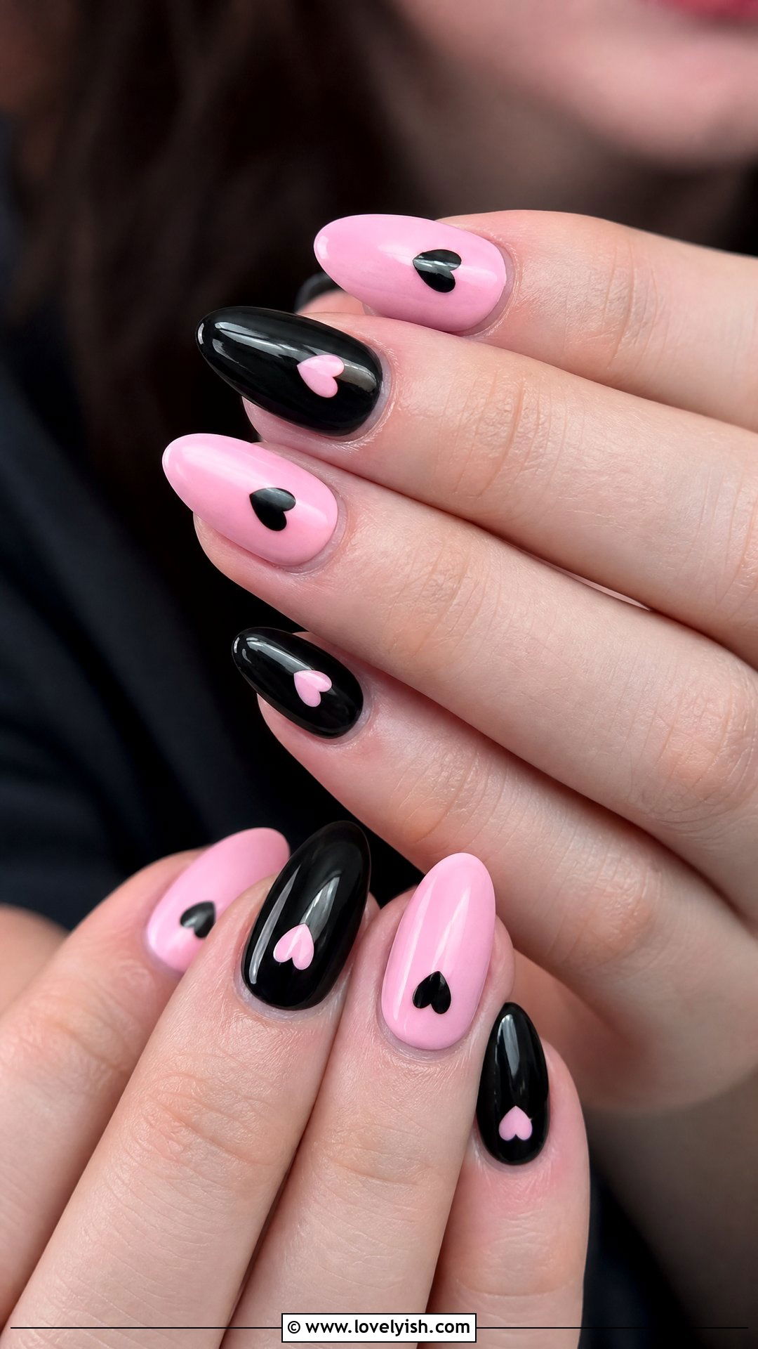 Black and Pink Heart Nails - 50 goth nails - 50 goth nails