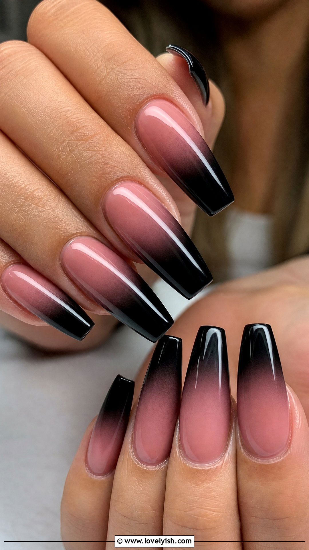 Black and Pink Ombre Nail Extensions - 48 nail extensions - 48 nail extensions