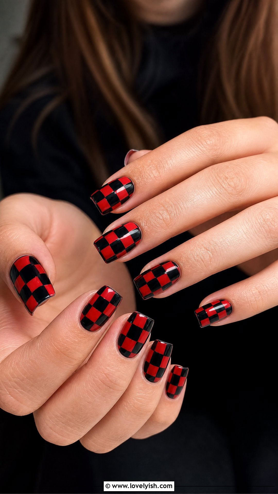 Black and Red Checkerboard Rock Nails - 50 concert nails - 50 concert nails