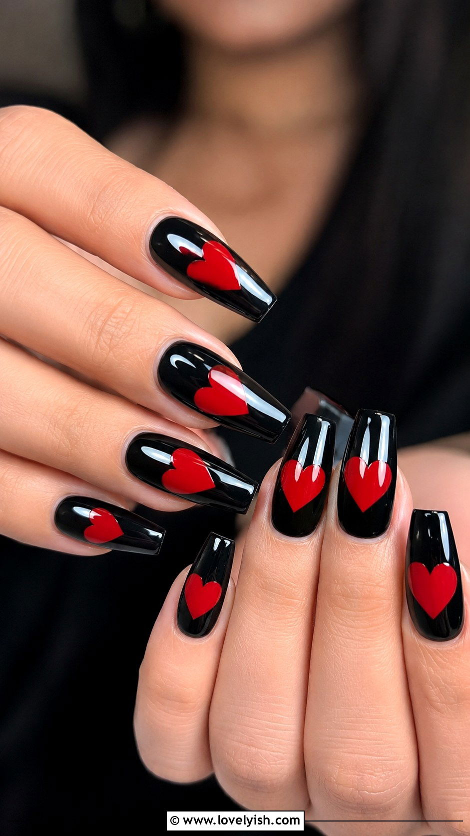 Black and Red Heart Nails - 25 heart nail designs - 25 heart nail designs