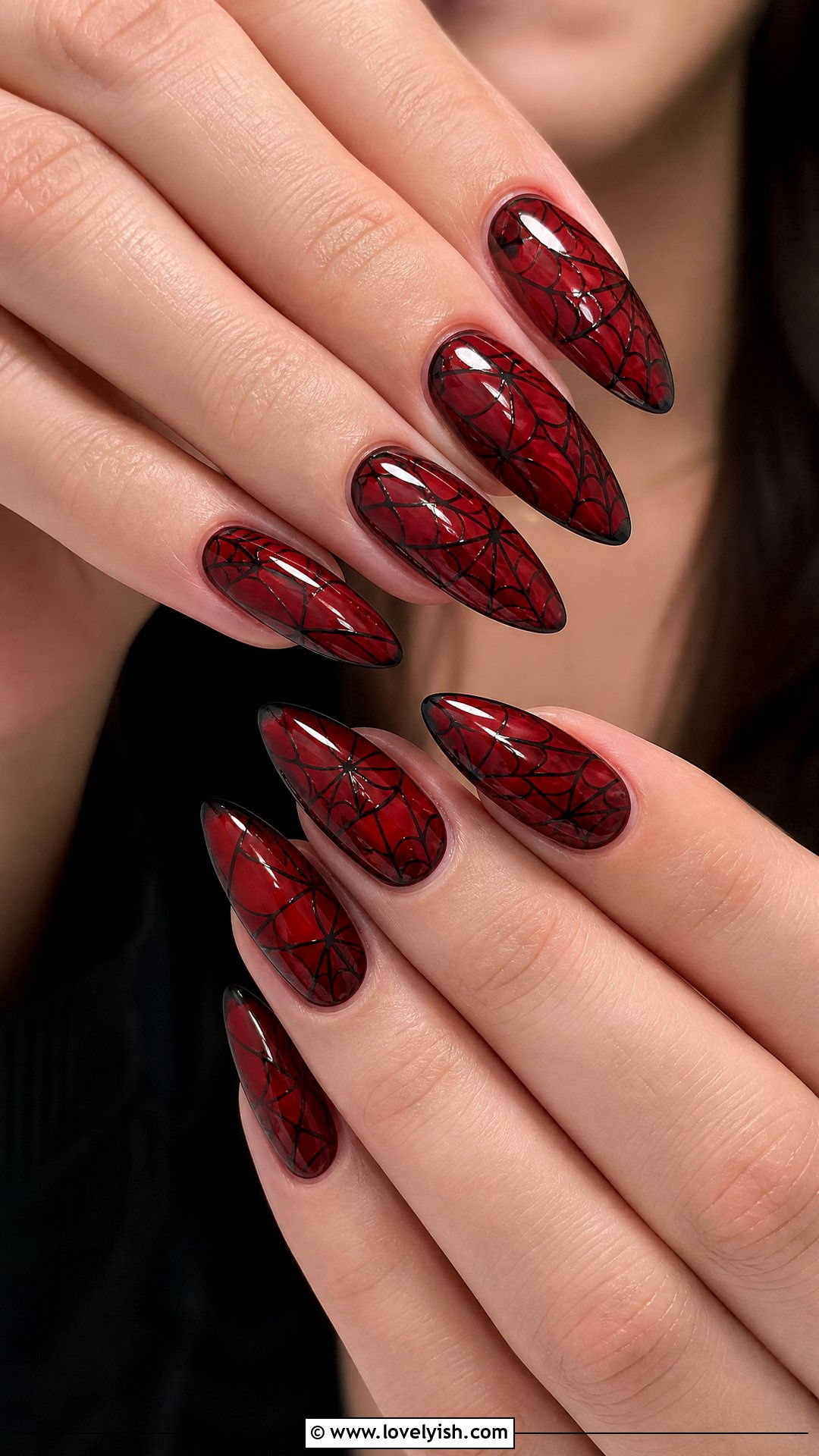 Black and Red Spiderweb Nails - 50 goth nails - 50 goth nails