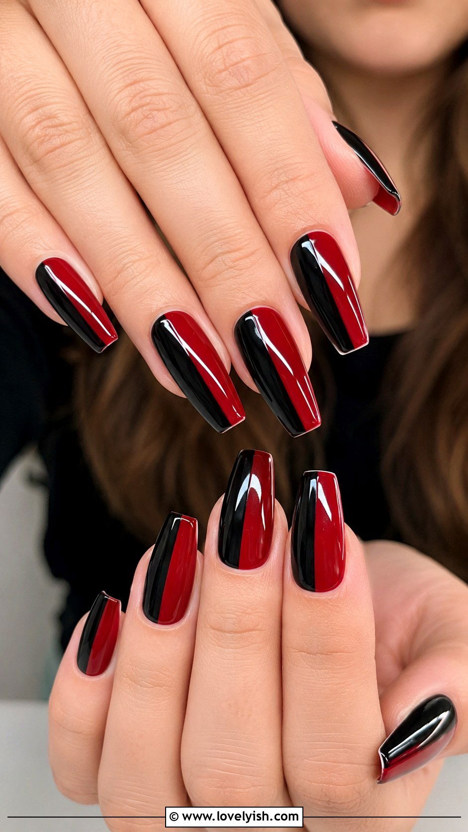 Black and Red Split Nails - 50 mens nail design ideas - 50 mens nail design ideas