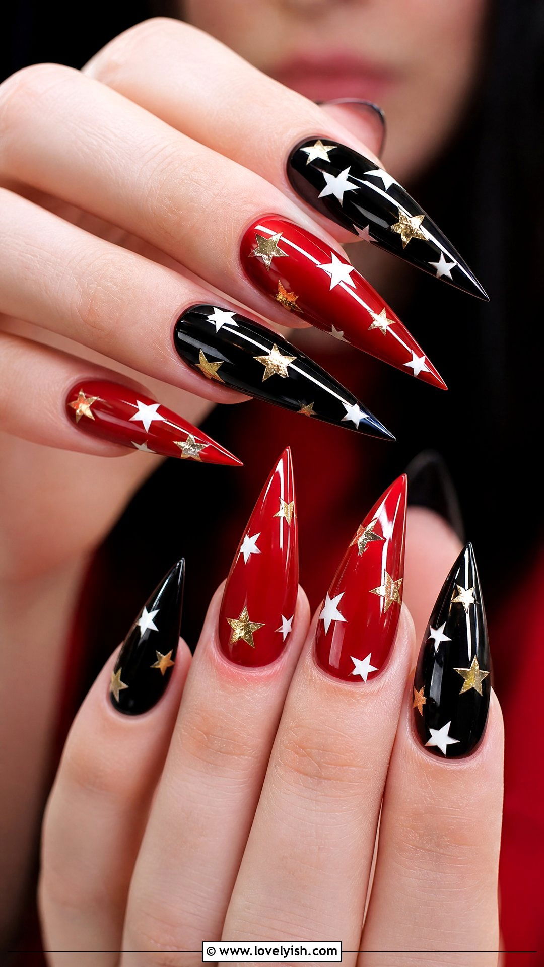 Black and Red Star Nails - 50 star nails - 50 star nails