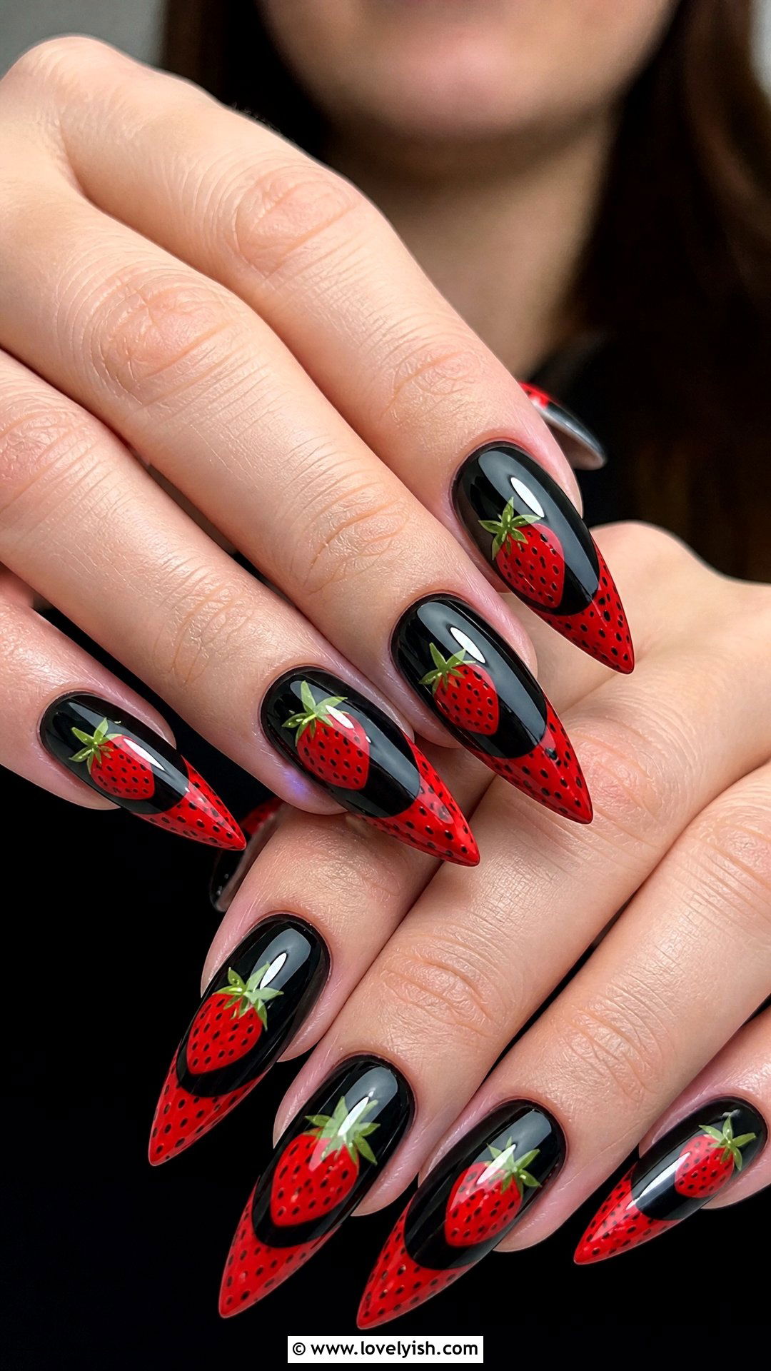 Black and Red Strawberry Nails - 50 strawberry nails - 50 strawberry nails