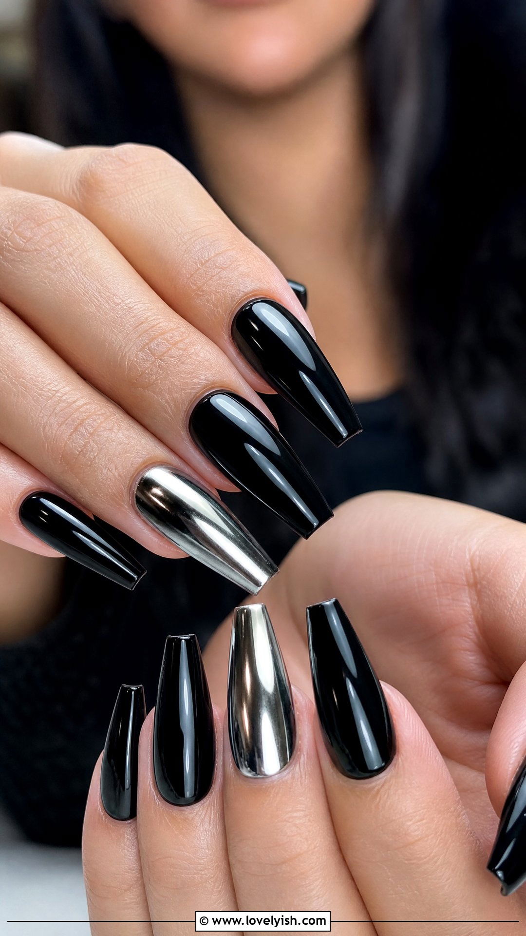 Black and Silver Chrome Nails - 50 silver chrome nails - 50 silver chrome nails